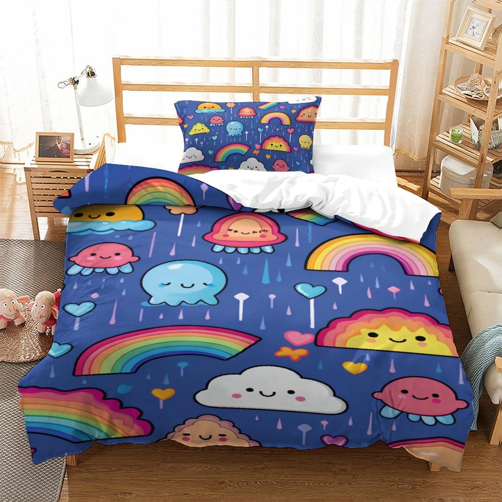 Housse de couette anti-glissement 135x200 imprimé arc-en-ciel 3D en microfibre