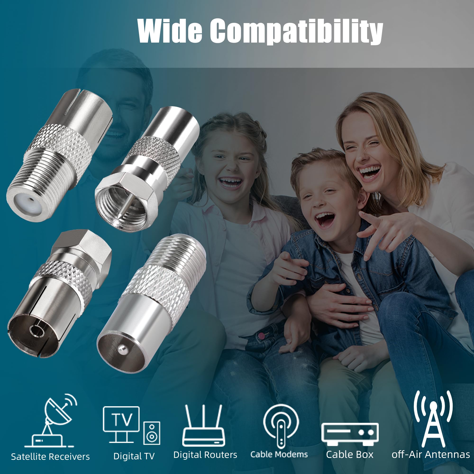 Adapter, tv-antenne, coaxiaal, RF vrouwelijk op schroefaansluiting, type F, sokkelkabel, 5 stuks Adapter, tv-antenne, coaxiaal, RF vrouwelijk op schroefaansluiting, type F, sokkelkabel, 5 stuks