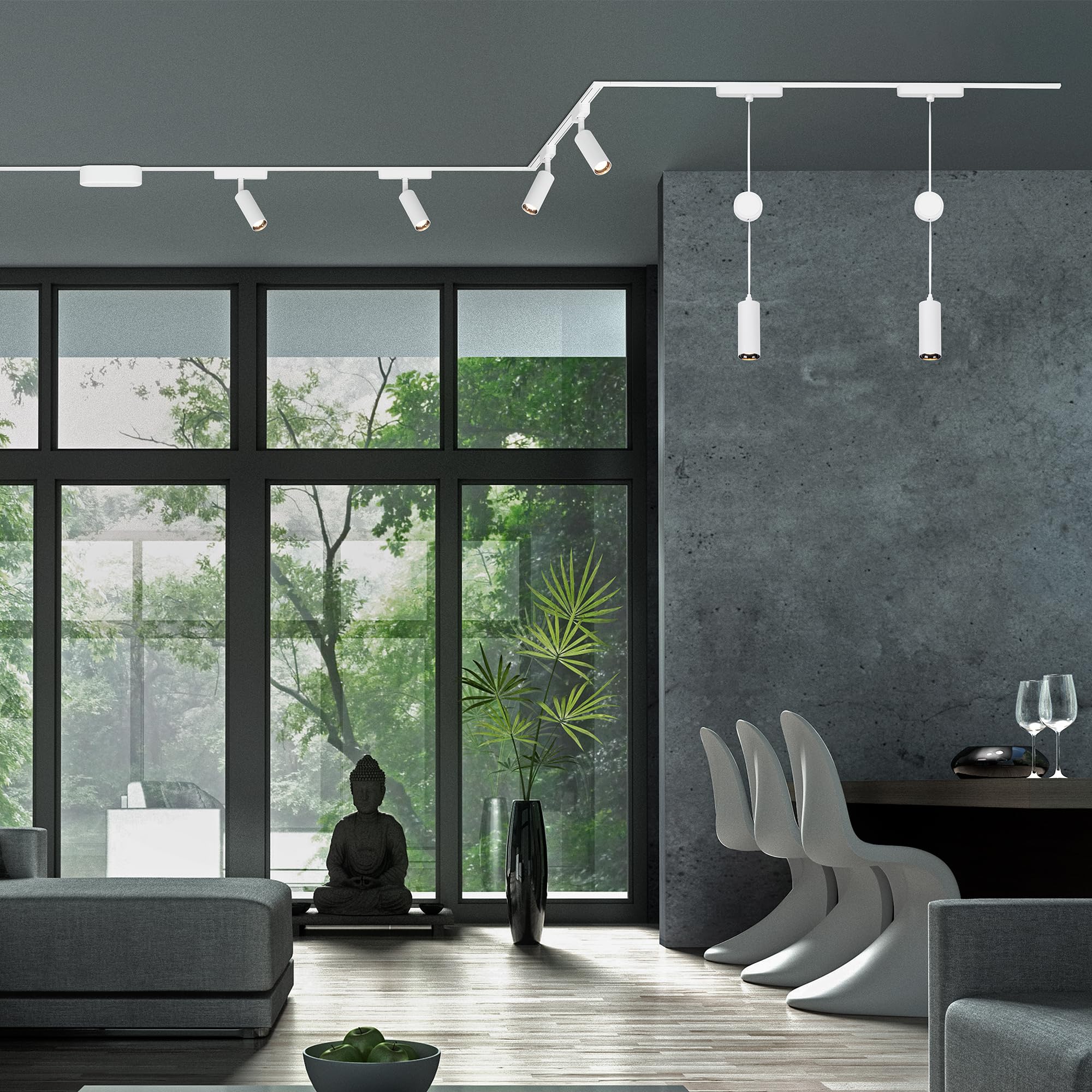 BRILONER - Sistema a binario set completo, 6x faretti LED, 2x LED a sospensione regolabile in altezza, forma a U/Z, sistema di illuminazione a binario a soffitto, binario per faretti, 4m, bianco
