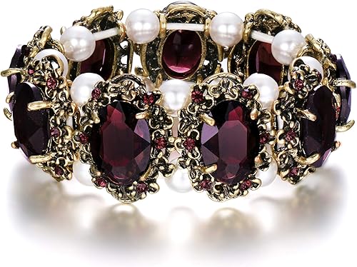 BriLove Pulsera elástica ovalada inspirada en camafeo con perlas de imitación de cristal de estilo victoriano