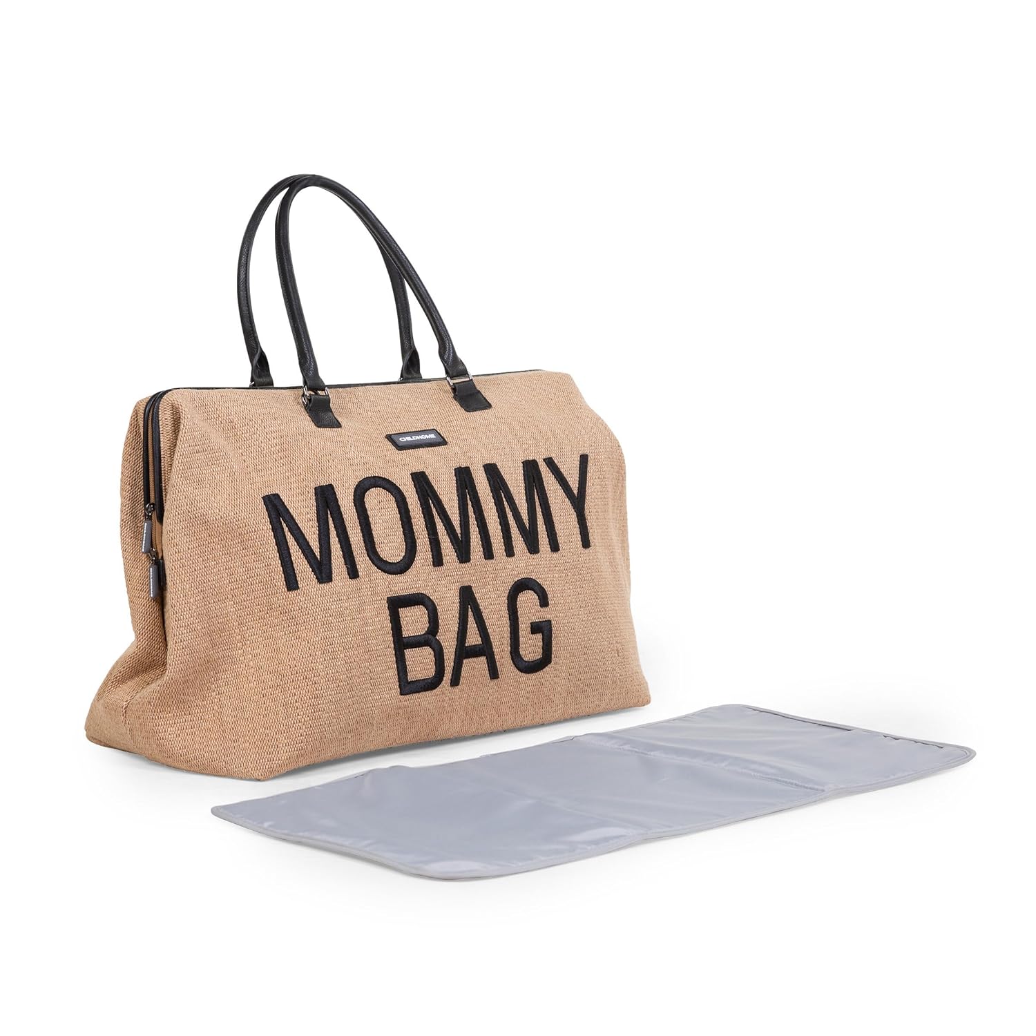 Childhome Original Mommy Bag - Large Baby Diaper Tote, Hospital and Travel Bag, Pregnancy Must Haves (Raffia Natural)