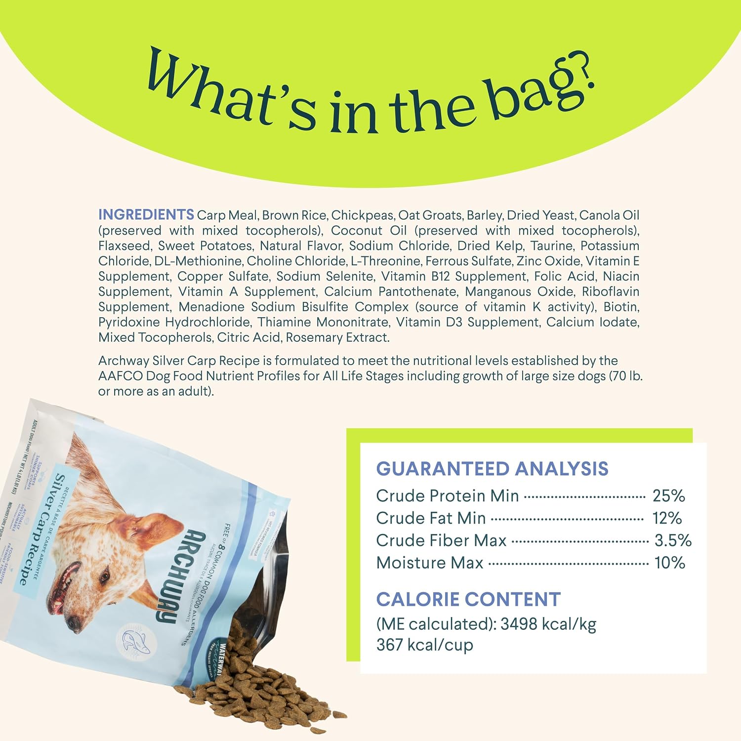 ARCHWAY Silver Carp Limited Ingredient Diet Dry Dog Food - Omega Rich Wild Caught Fish - High Protein, Simple Nutritious Ingredients, Hypoallergenic, Gluten-Free - Adult Dog & Puppy Food (15LB)