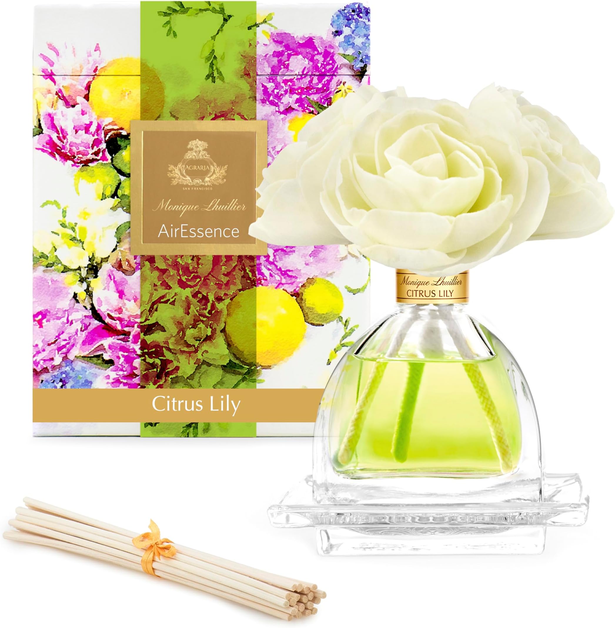 AirEssence Flower and Reed Diffuser Set, Handmade Sola Flower Botanical Home Fragrance Set, Scented Oil Reed Diffuser Gift for All Occasions