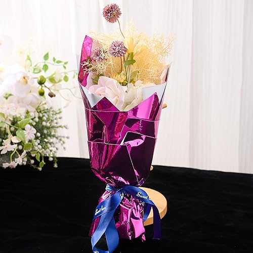 Miniatura 5 de Rollo de Papel de Regalo Metálico Rojo Rosa - Rollo de Papel de Regalo Metálico de 17 Pulgadas X 49 Pies para Envolver Regalos, Papel de Color