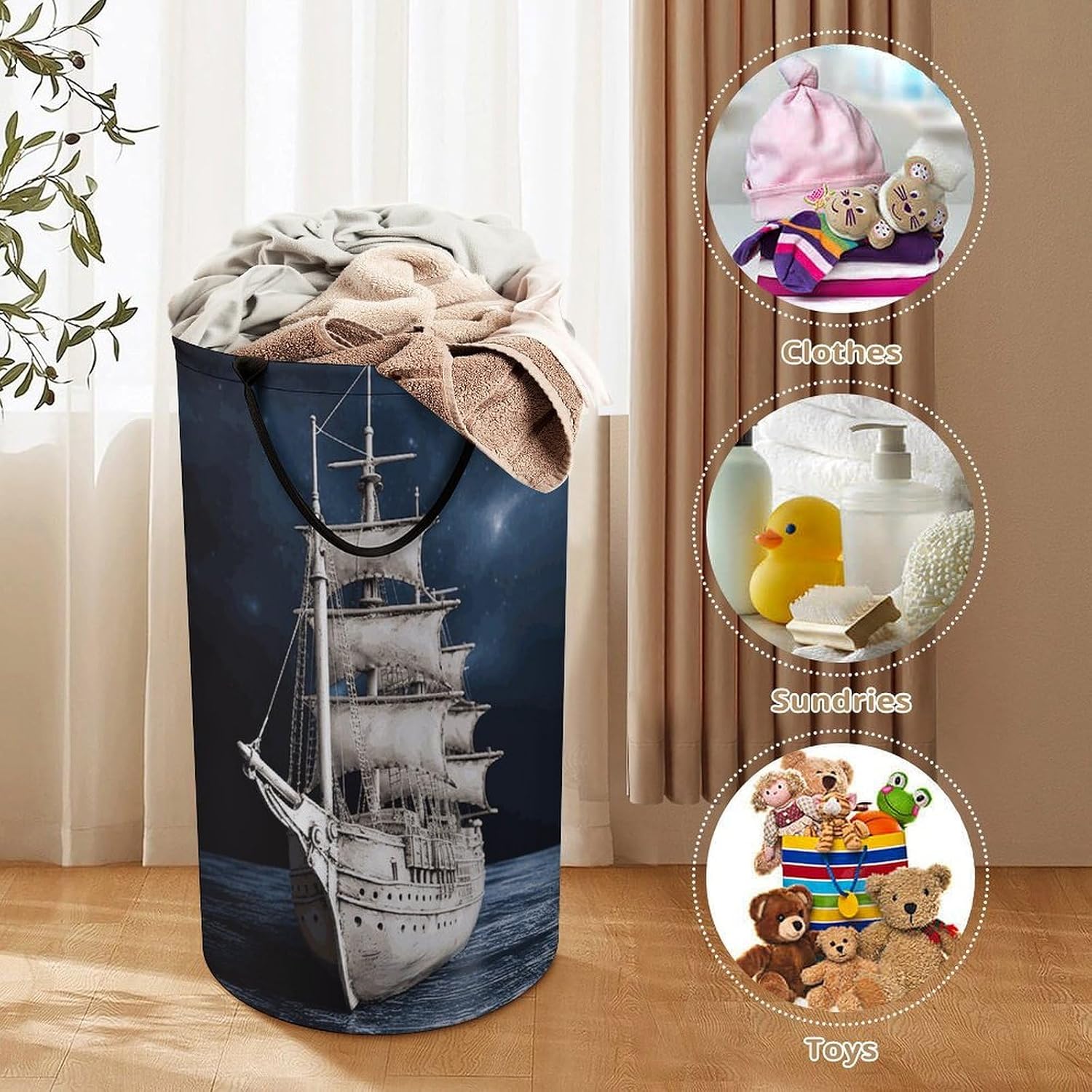 Large Laundry Hamper with Handles Vintage White Laundry Basket Freestanding Waterproof Clothes Hamper for Living Room Bedroom Bathroom College Dorm