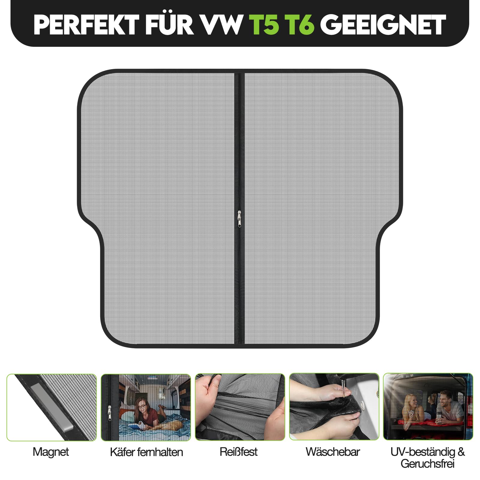 Moskitonetz Auto Hintertür Kompatibel für VW T5 T6,Auto-Fliegengitter mit Insektenschutz und Sonnenschutz, Auto Insektennetz Kofferraum Schattennetz Camping Belüftung Moskitonetze Reise (Rear)