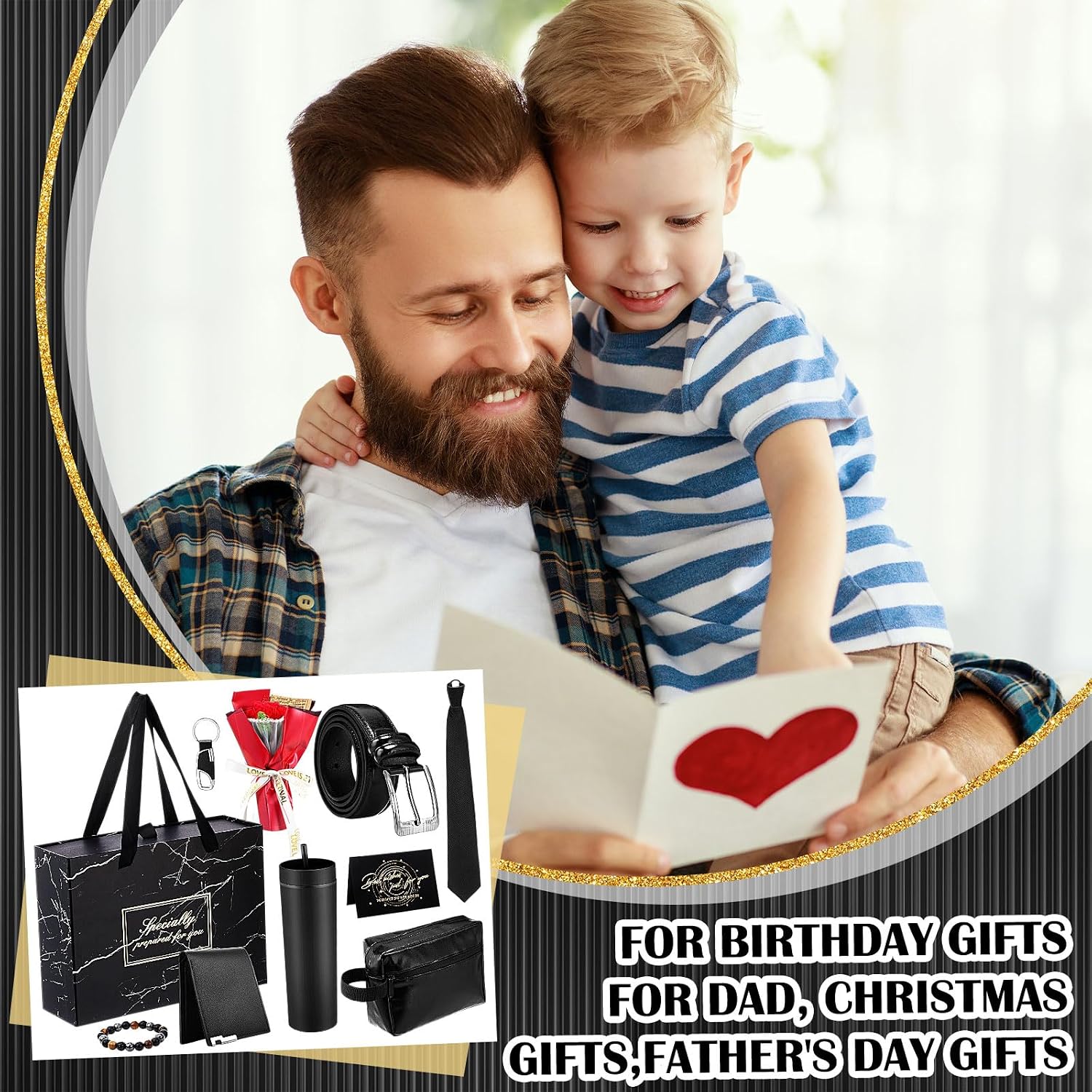 Tioncy 10 Pcs Father Day Gifts Set, Dad Men Gift Basket Box Kit - 16 oz Tumblers Wallet Tie Belt Anniversary Birthday Present for Him Husband Boyfriend(Rose)