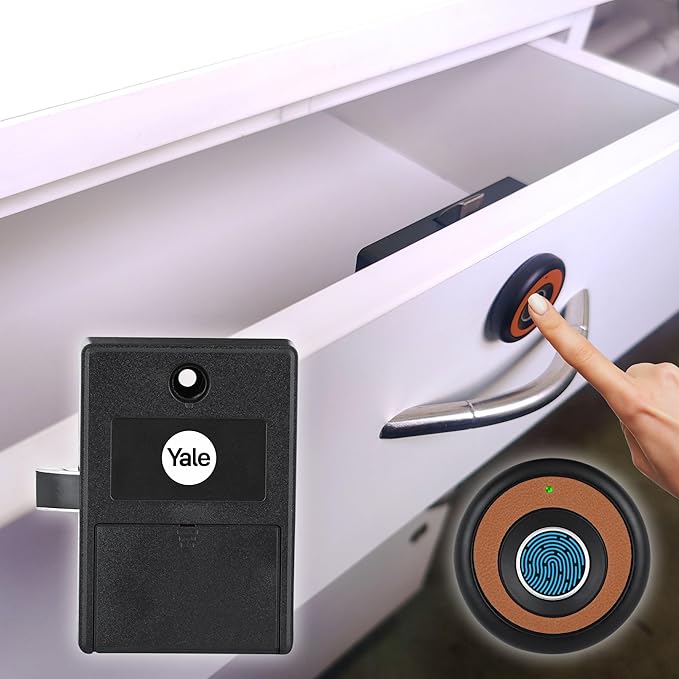 Yale Premium Fingerprint Biometric Wardrobe Lock for Cabinets, Wardrobe & Almirah for Home & Office Finish- Brown Material - Zinc