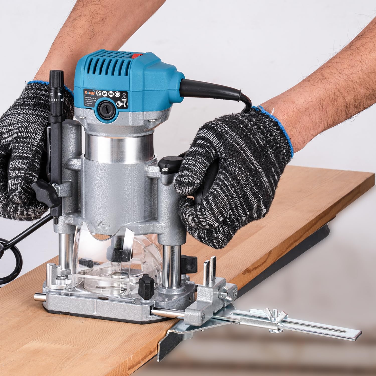 KATSU Tools Electric Hand Trimmer Wood Router Laminator Joiners Tool 710W with Soft Start, Plunge Base, Aluminum Body - Image 3