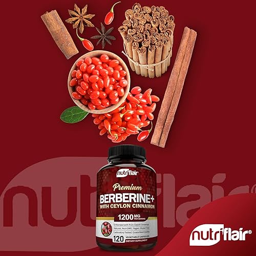 Vista 3 de NutriFlair Berberina HCL Premium 1200mg, 120 Cápsulas - Más Canela Pura Verdadera de Ceilán, Píldoras de Suplementos de Raíz de Berberina HCI