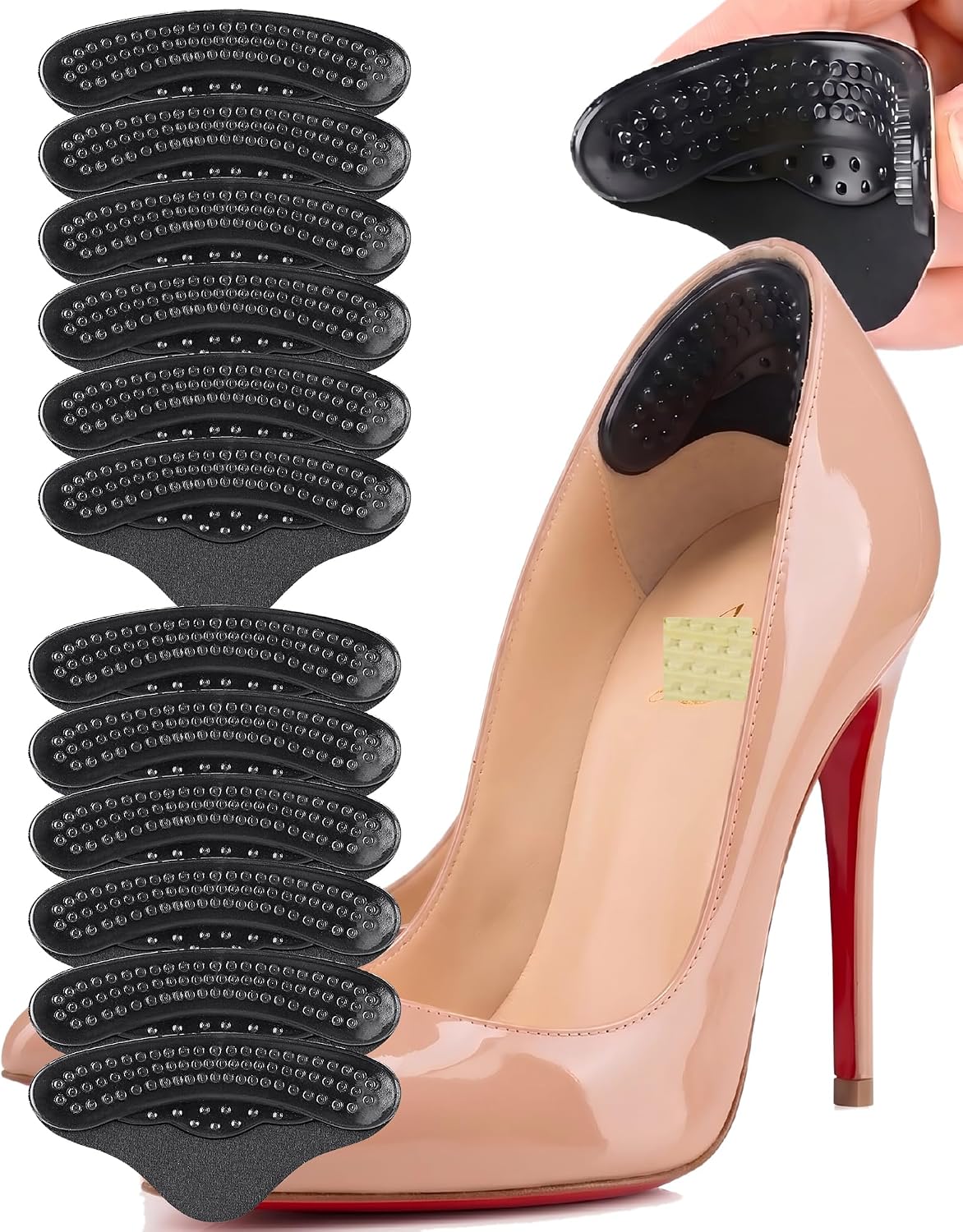 Heel Pads for Shoes, U-Shaped Heel Grips for Women & Men, Self-Adhesive TPE Dotted Microfiber Inserts to Fix Loose Shoes, Blister Prevention & Broken Heel Repair (Black, 6 Pairs)
