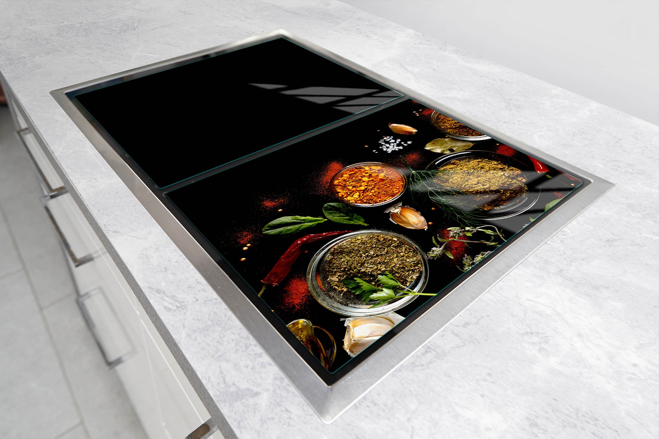 Placas de cocina de 2 piezas 2 x 45 x 52 cm cubierta de vitrocerámica, cocina eléctrica, inducción, protección contra salpicaduras, placa de cristal para cortar, ESPECIAS