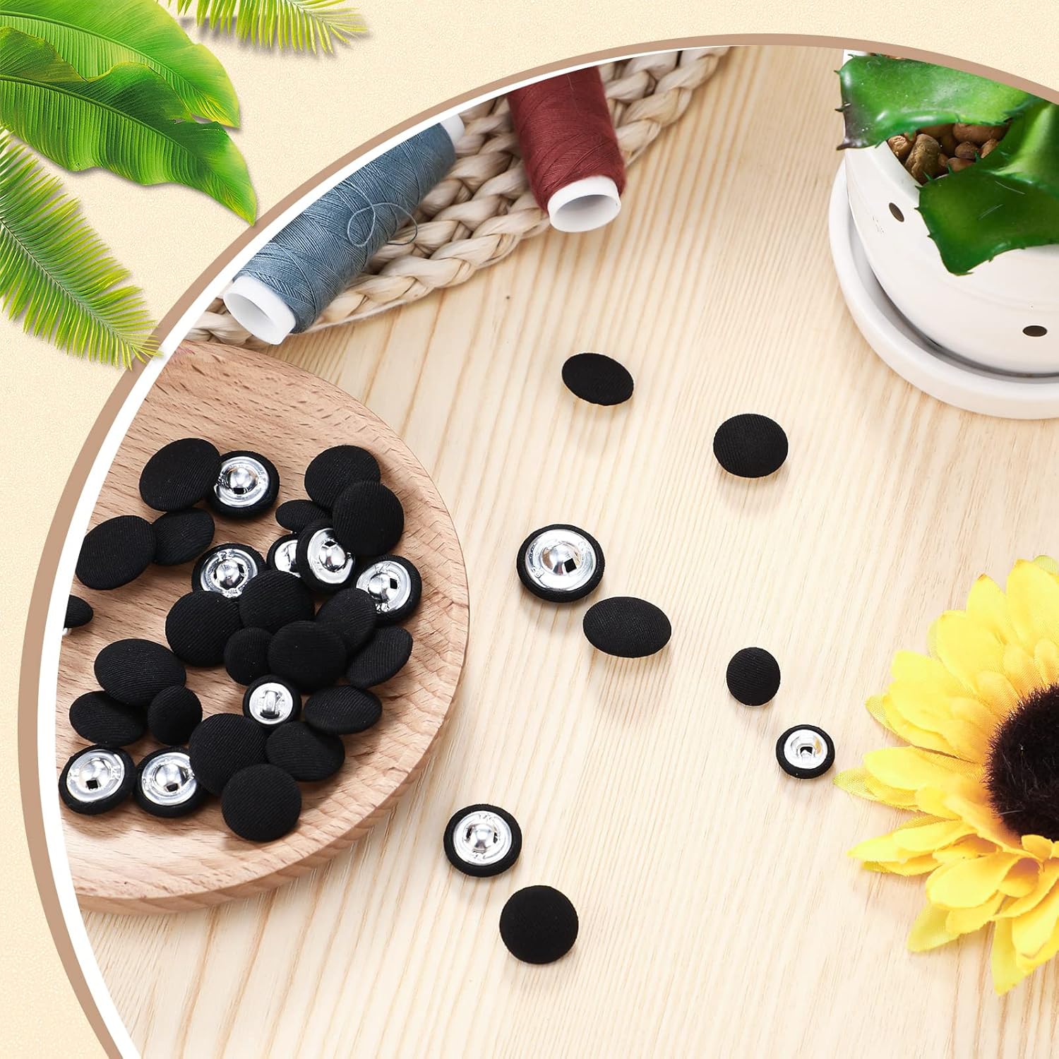 Gerrii 40 Pcs Black Fabric Buttons Tuxedo Suit Various Sizes Satin Buttons for Jacket Front Vintage Coat Sewing Dress Gowns Blouses - Image 4