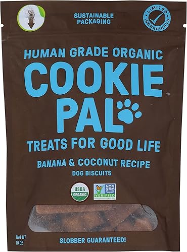 Cookie Pal Golosinas orgánicas de plátano y coco para perros, sin gluten, 10 onzas (paquete de 8)