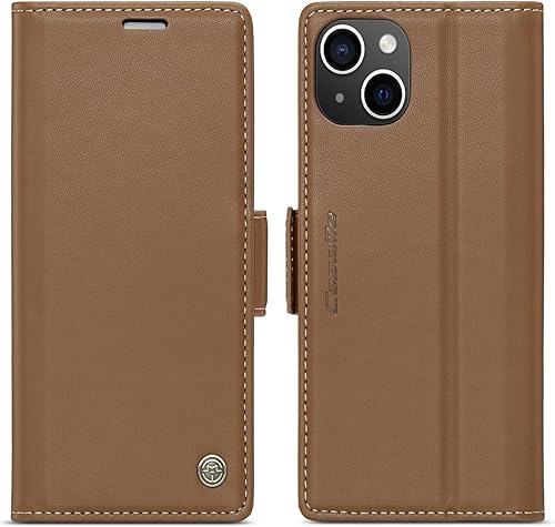 Funda para iPhone 15, bloqueo RFID Funda de piel sintética con tarjetero y soporte para tarjetas, funda a prueba de golpes para iPhone 15 (6.1