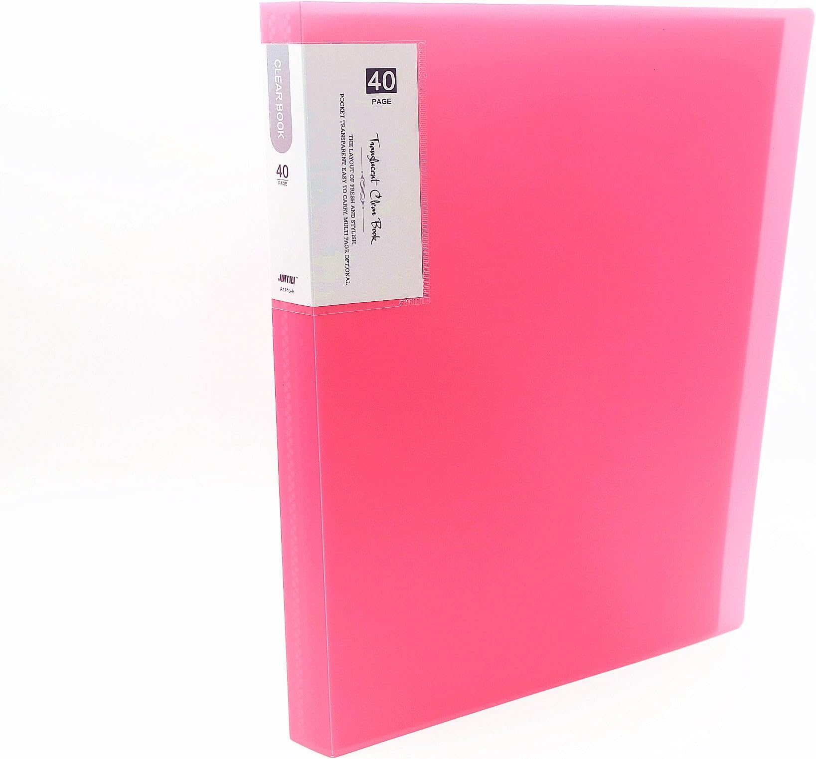 Clear Book 40 Pocket A4 Size 80-Page Protector Presentation Book Clear Sheets for Report Sheets,Artworks,Music Sheets-Pink