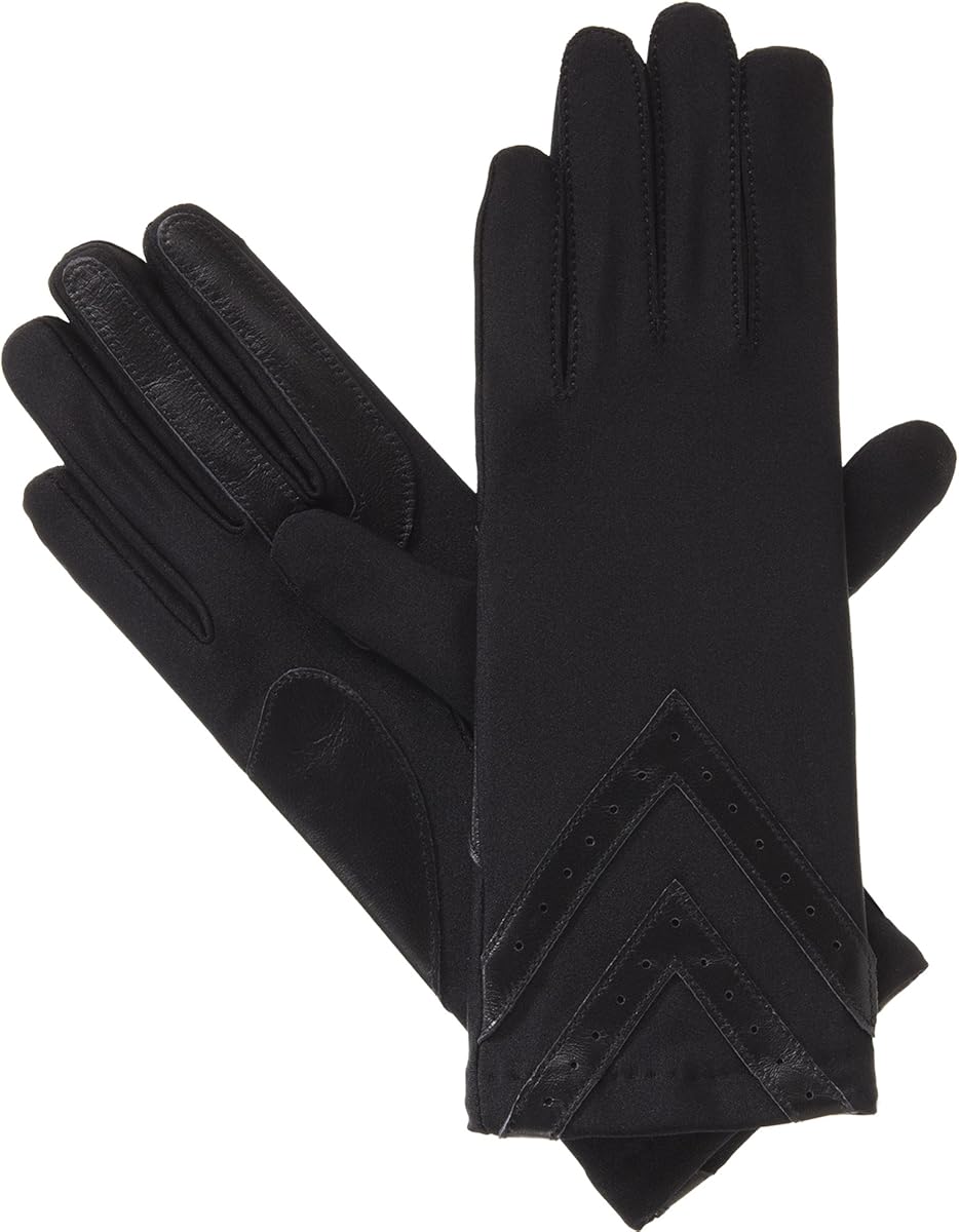 isotoner womens Spandex Touchscreen Cold Weather With Warm Fleece Lining and Chevron Details Winter Gloves