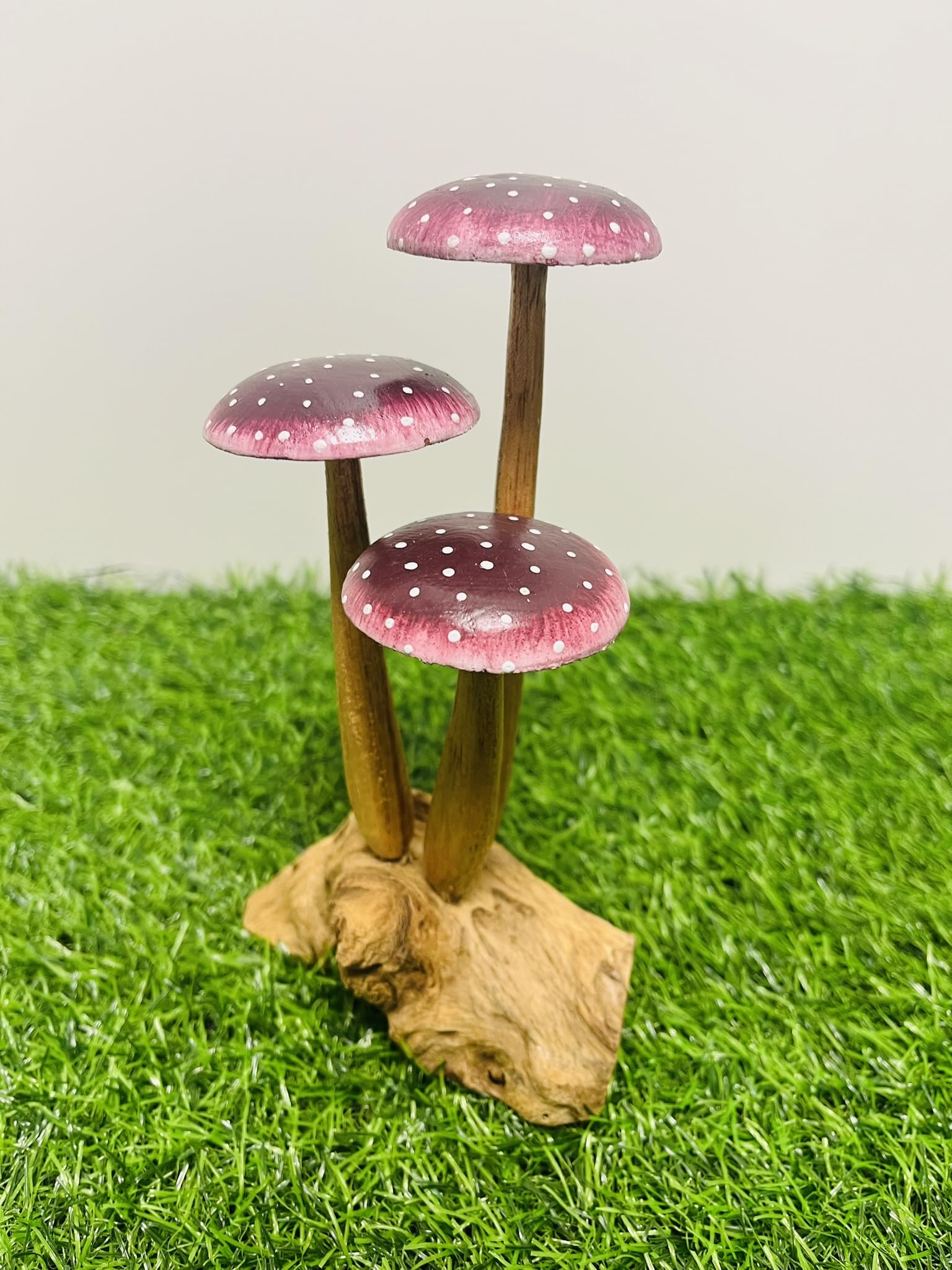 My Square Mile Wooden Mushroom Garden Ornament | Teak Wood For Indoor & Outdoor Use | Hand Carved Garden Sculpture (Purple Tall 3 Mushroom)