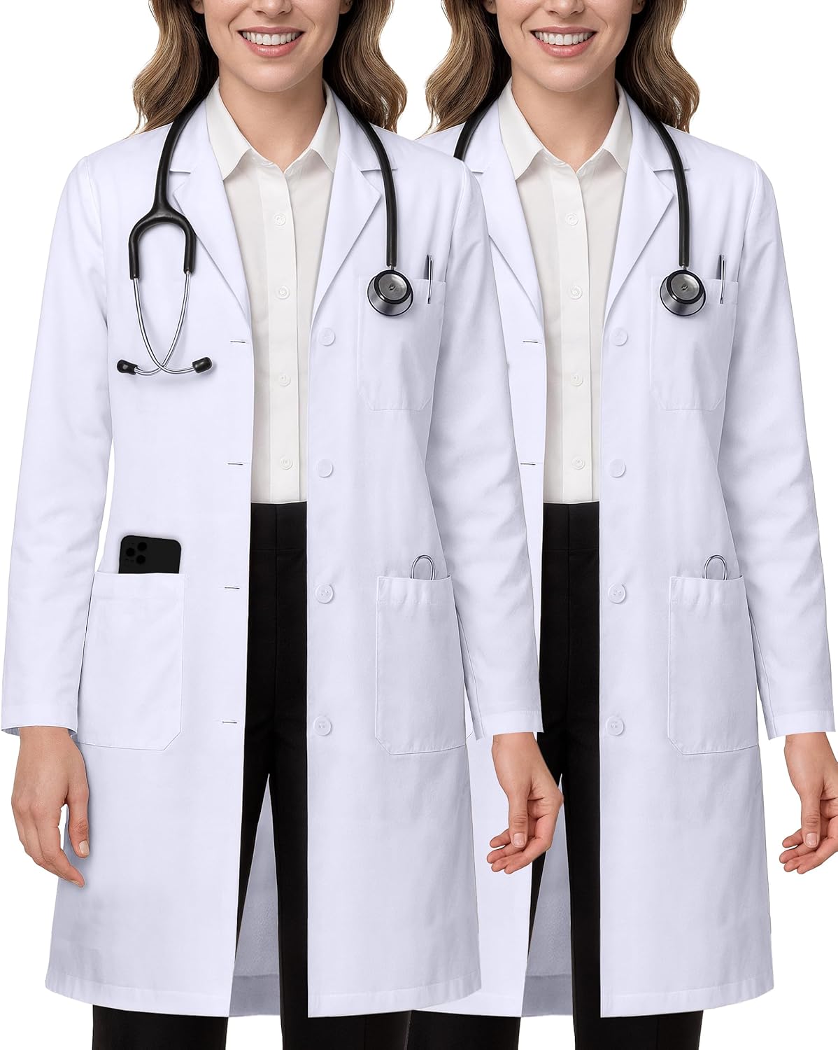 NY Threads Professional White Lab Coat for Women, Long Sleeve Medical Coat