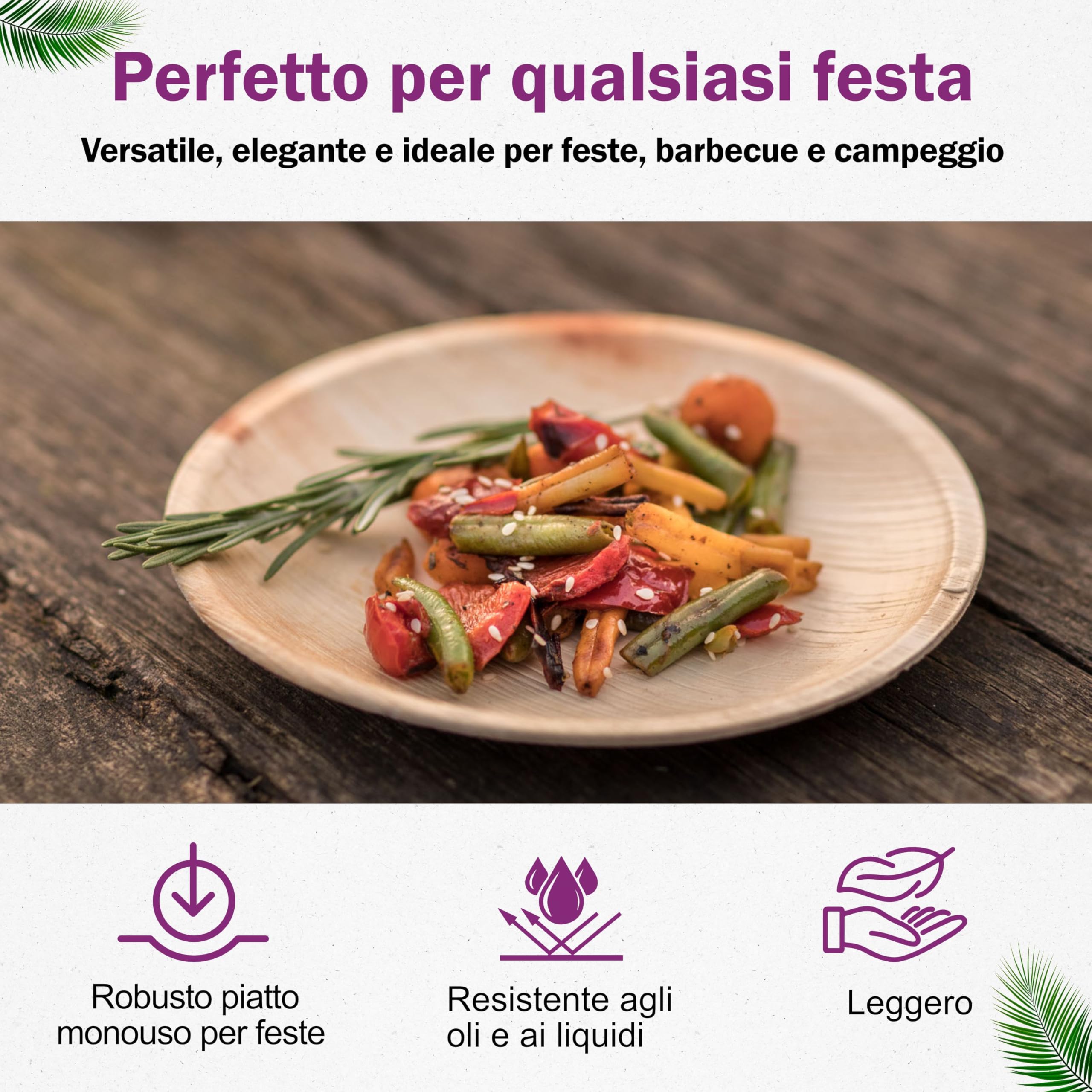 Piatti in Foglia di Palma Ecologici - 25 Pz Rotondi 15x15 cm - Piccole Stoviglie usa e getta Compostabili Eleganti - Leggeri e Resistenti - Simile al Bamboo e al Legno - Ideale per Feste
