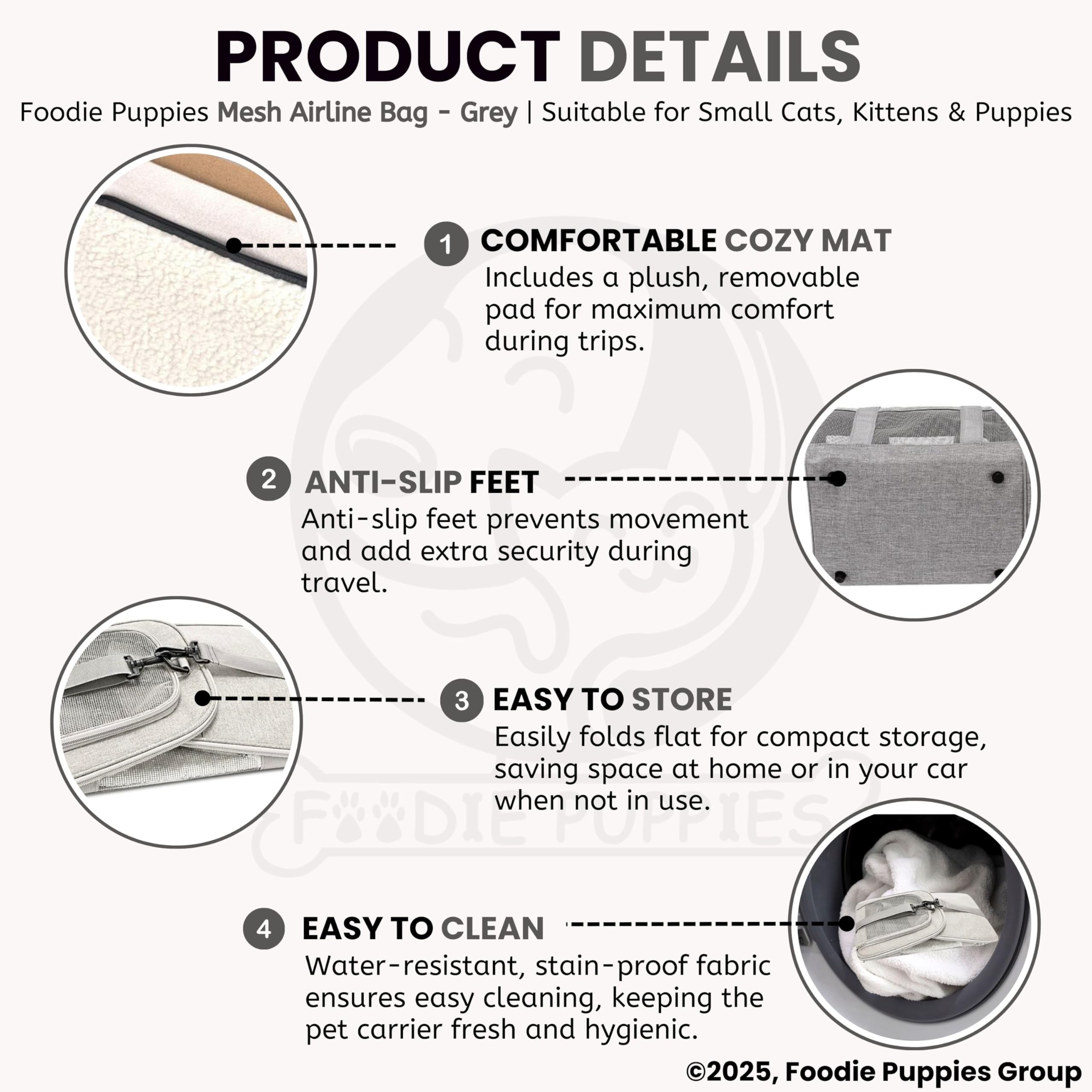 Foodie Puppies Pet Soft-Sided Mesh Pet Travel Carrier for Hiking, Outdoor Activities - (Mesh Airline Bag, Grey)(43x28x28cm) for Small Dogs, Puppies, Cat and Kittens| Breathable Space with Sturdy Pad 3