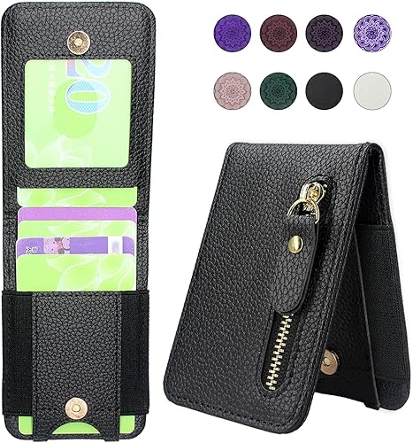 Harryshell Cartera magnética compatible con cartera MagSafe con bolsillo con cremallera capacidad para hasta 6 tarjetas ranuras con soporte para