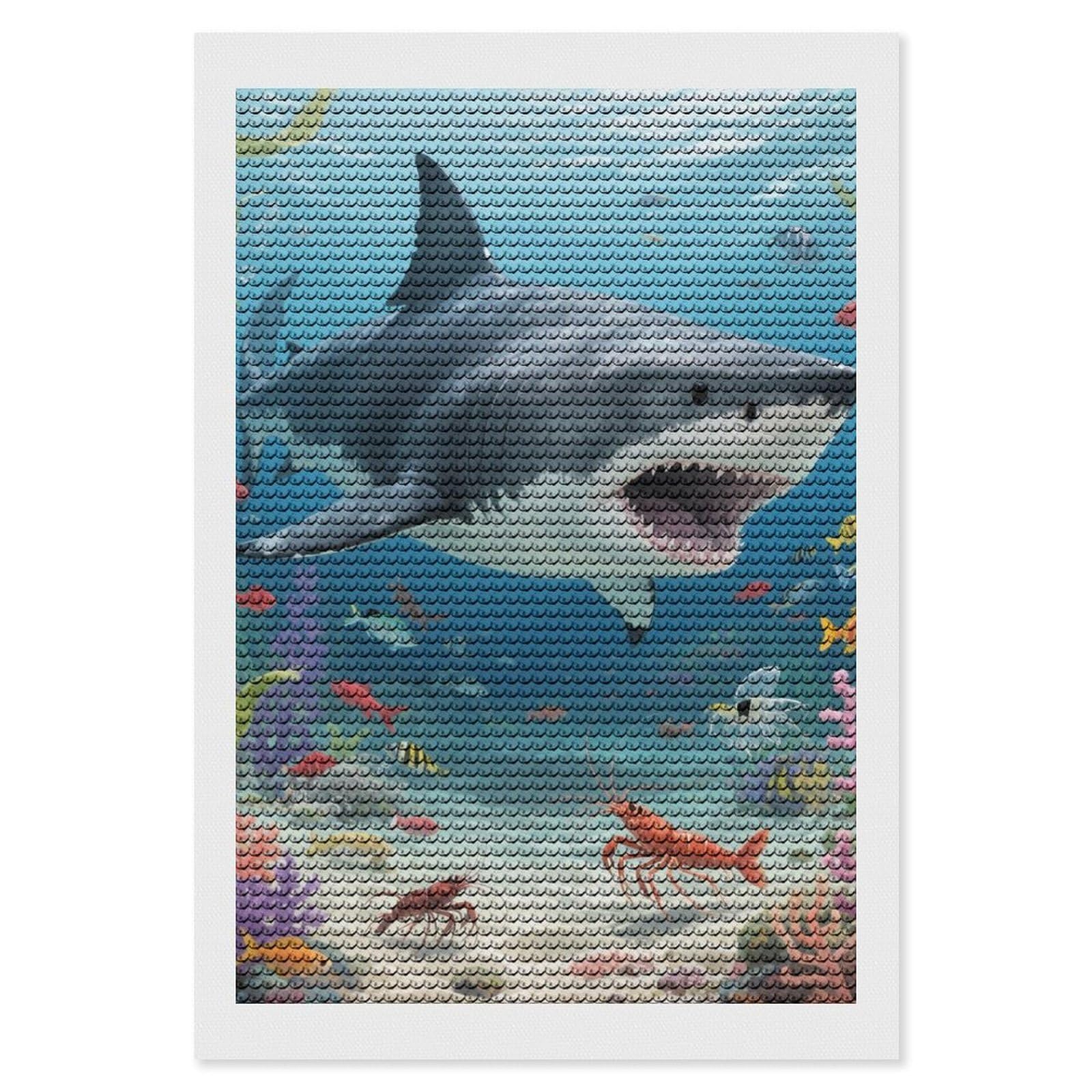DWVTSLH Sharks Diamond Painting Kits for Adults, Personalized Diamond Photo Art Full Drill, DIY 5D Diamond Art Painting Kits for Beginners, Home Wall Decor 8"x12"