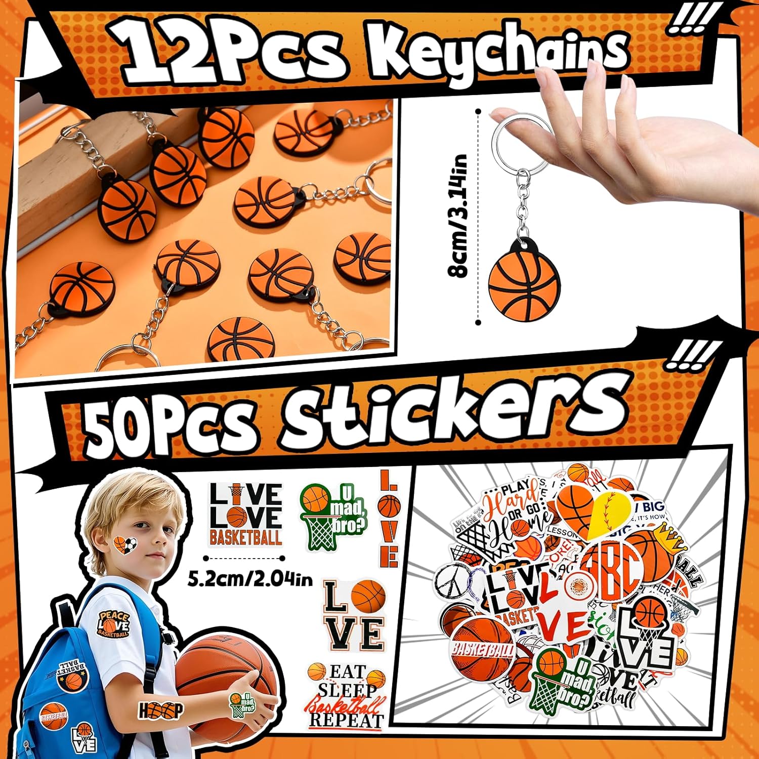 Winrayk 122Pcs Basketball Party Favors Birthday Supplies Basketball Goodie Bags Stuffers Gift Bag Straw Foam Finger Stress Ball Medal Keychain Sticker Kid Boys Girl Sports Themed Birthday Party Favors