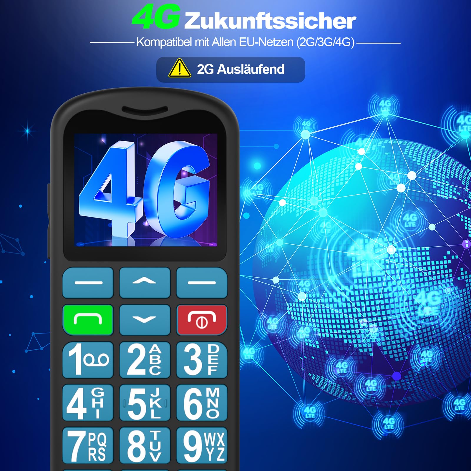 uleway 4G Seniorenhandy ohne Vertrag, Großtasten Handy, einfach Bedienung