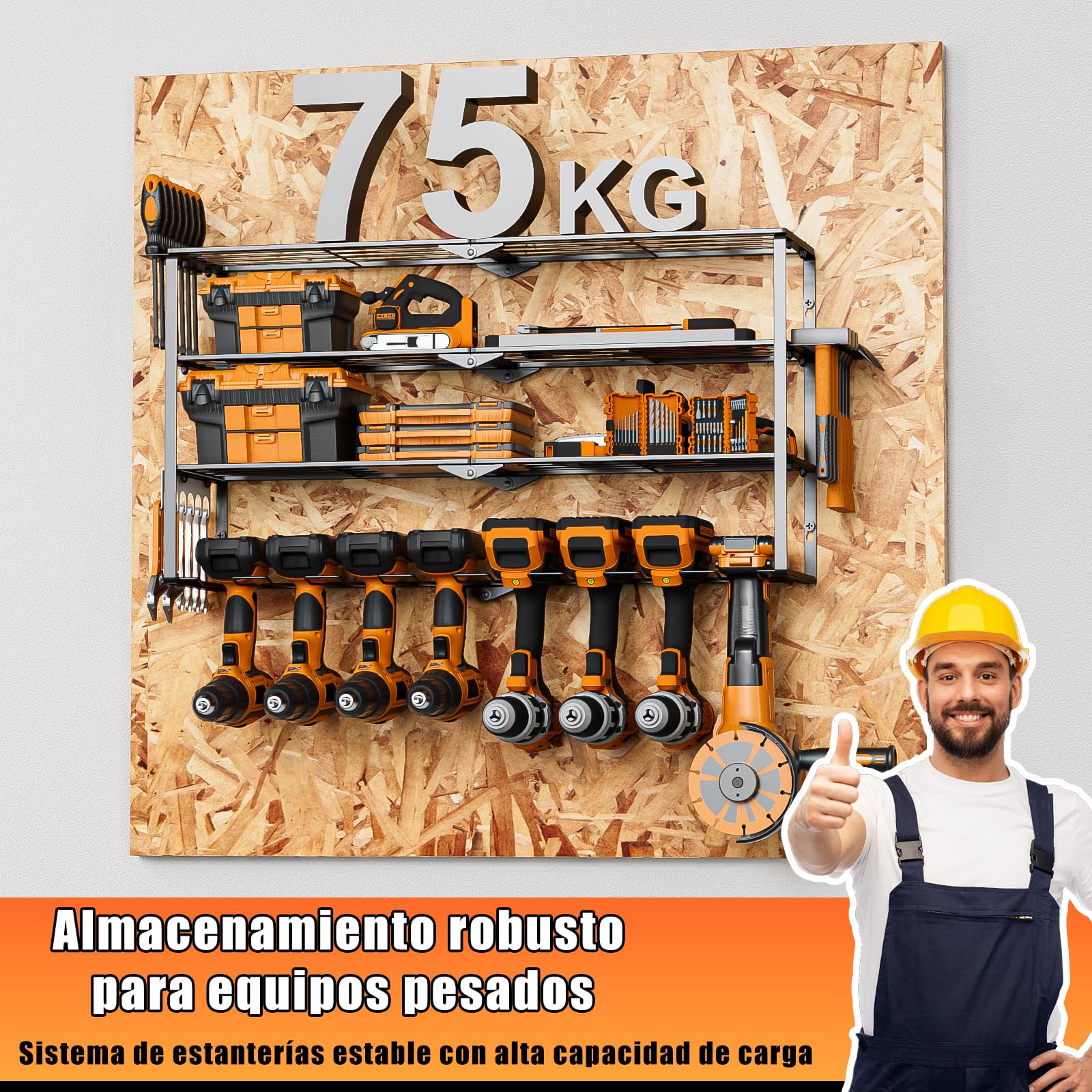 Organizador de Herramientas Eléctricas de Pared 4 Niveles para 8 Herramientas, Taladro, Atornillador, etc. - Organizador de Herramientas Pared Para Garaje, Hogar, Taller