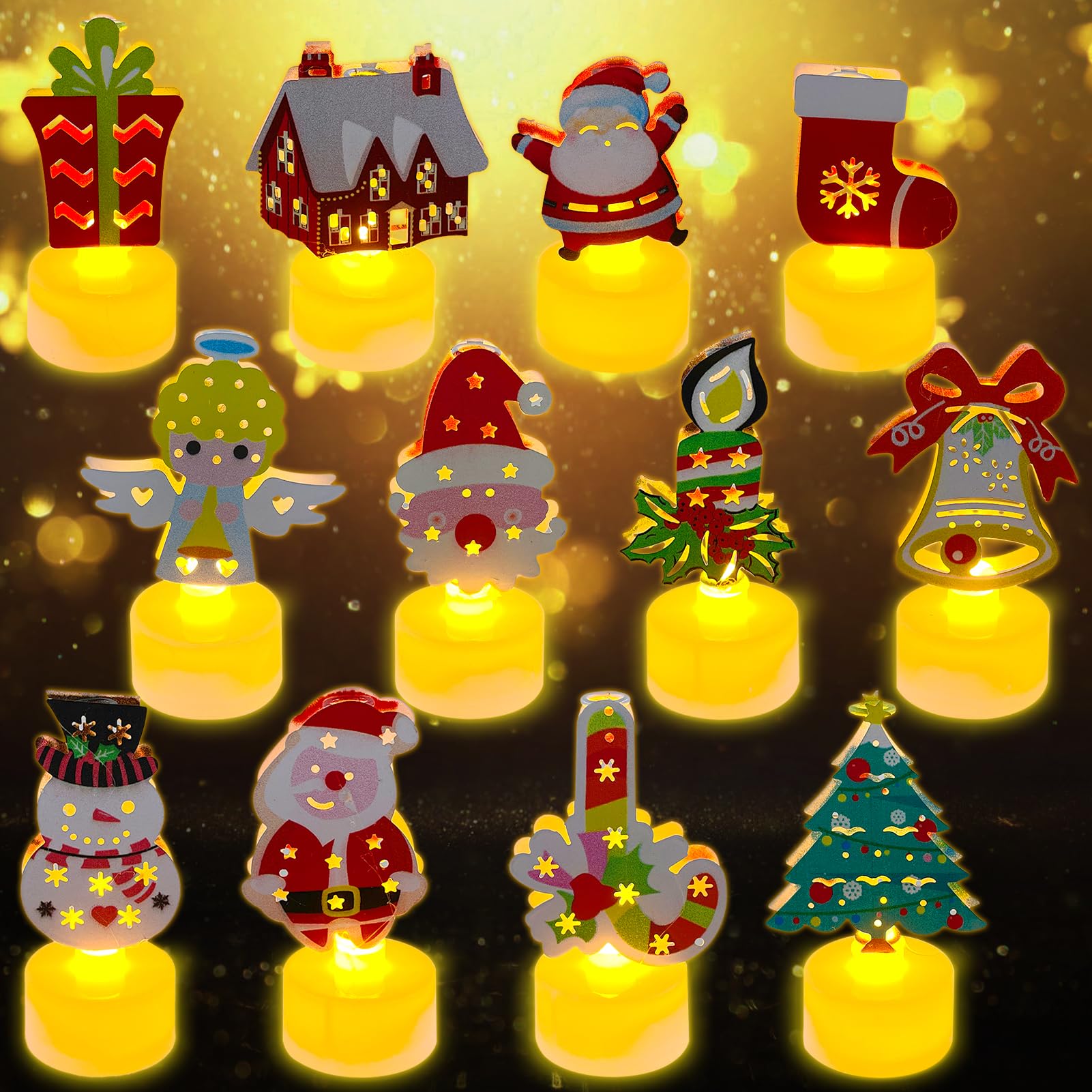 TOPJOWGA 12 Piezas Velas LED Decorativas Navideñas, Velas Luces, Navideñas Vela Candelita LED, Luces de té sin Llama Velas, Flameless Candle Navideñas Fiestas Decoracion
