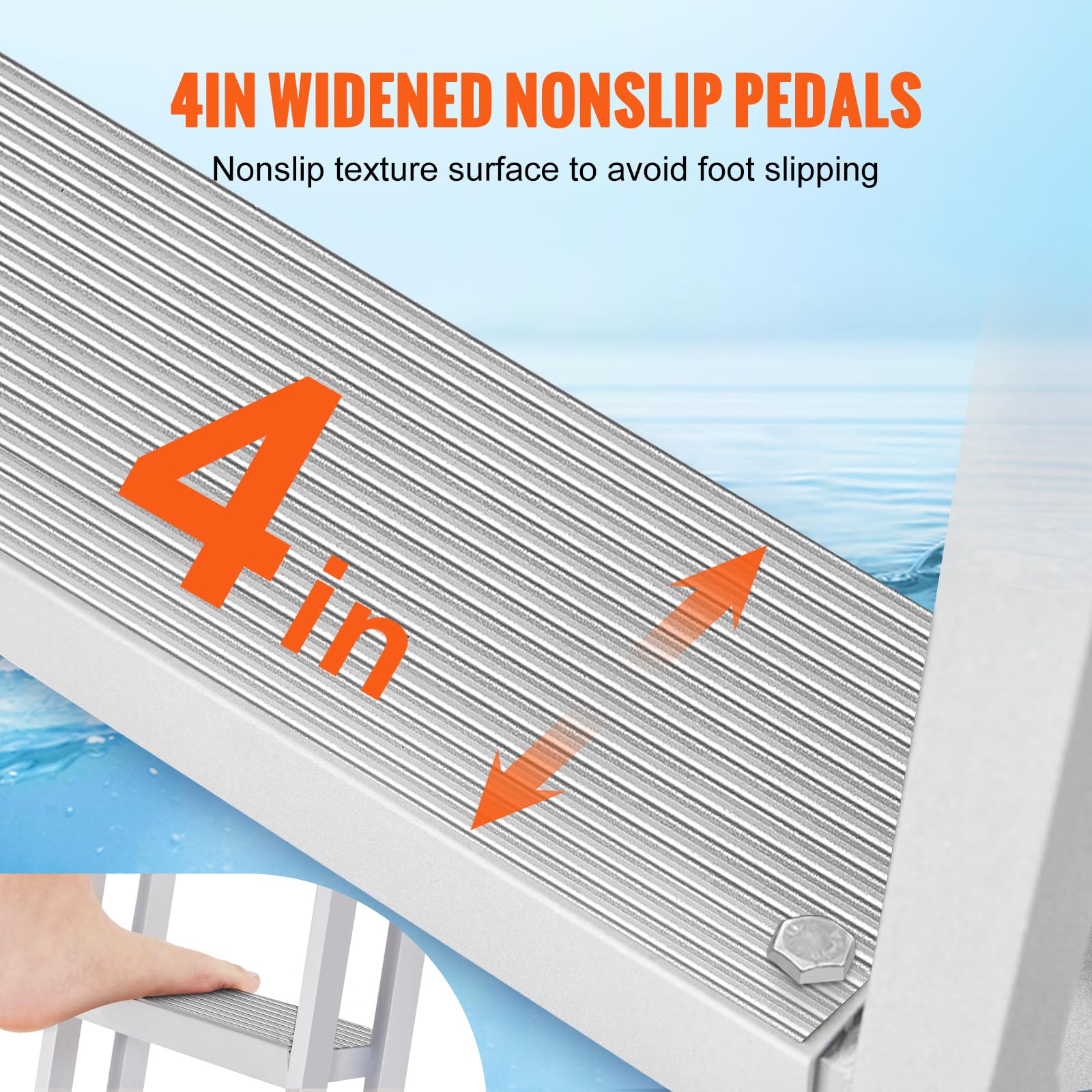 VEVOR Échelle de Quai 5 Marches Rabattable, Échelle de Bateau Ponton Alliage Aluminium, Capacité Charge 158,7 kg​, Grandes Pédales, Facile à Installer pour Bateaux, Lacs, Piscines, Embarquement Marin
