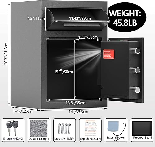 Miniatura 6 de Caja fuerte de 2.8 CUB para negocios, caja de seguridad electrónica con combinación digital y antipesca, caja fuerte de depósito con bolsa