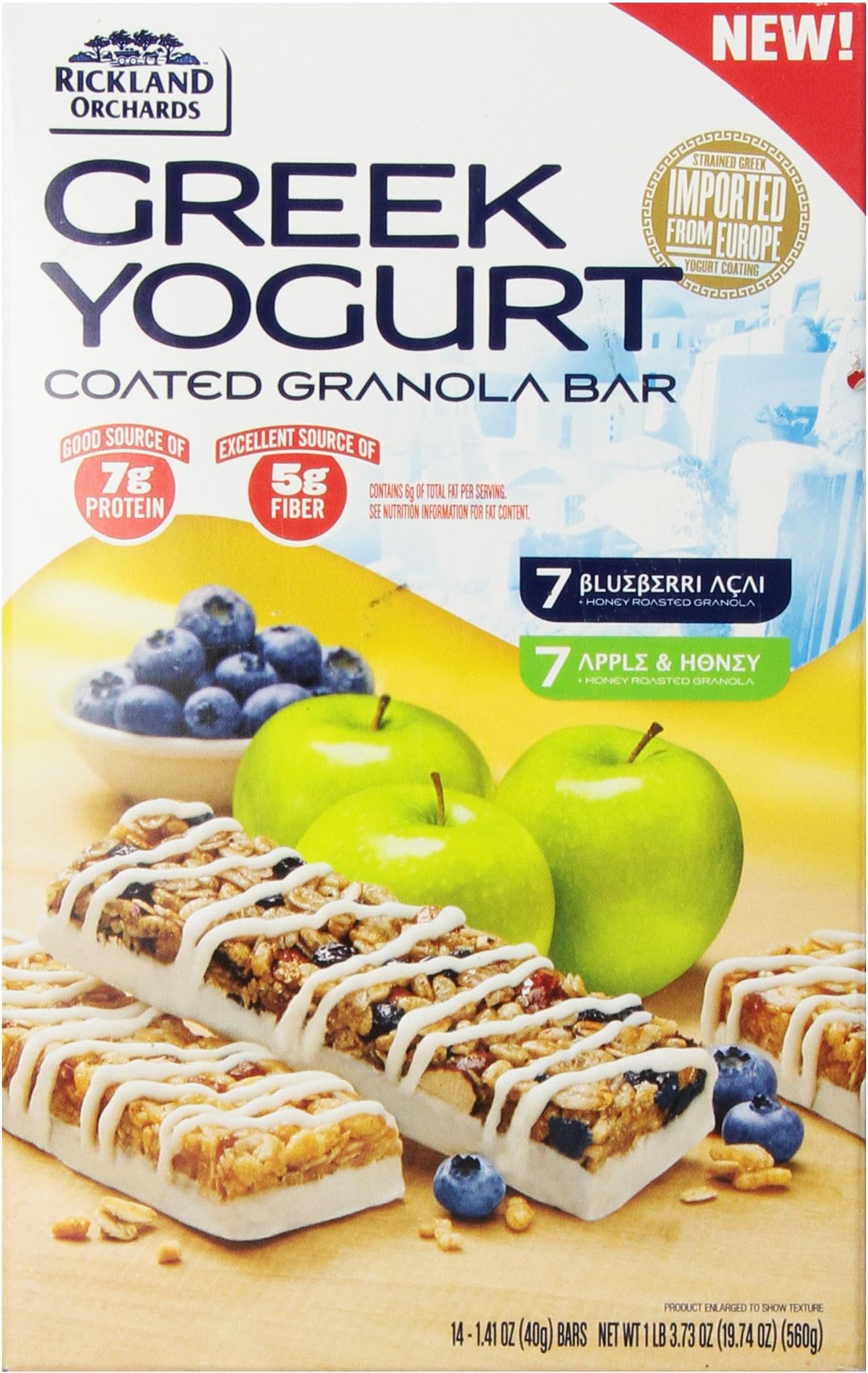 Rickland Greek Yogurt Bar, Blue Berry and Chery Almond, 28.2-Ounce