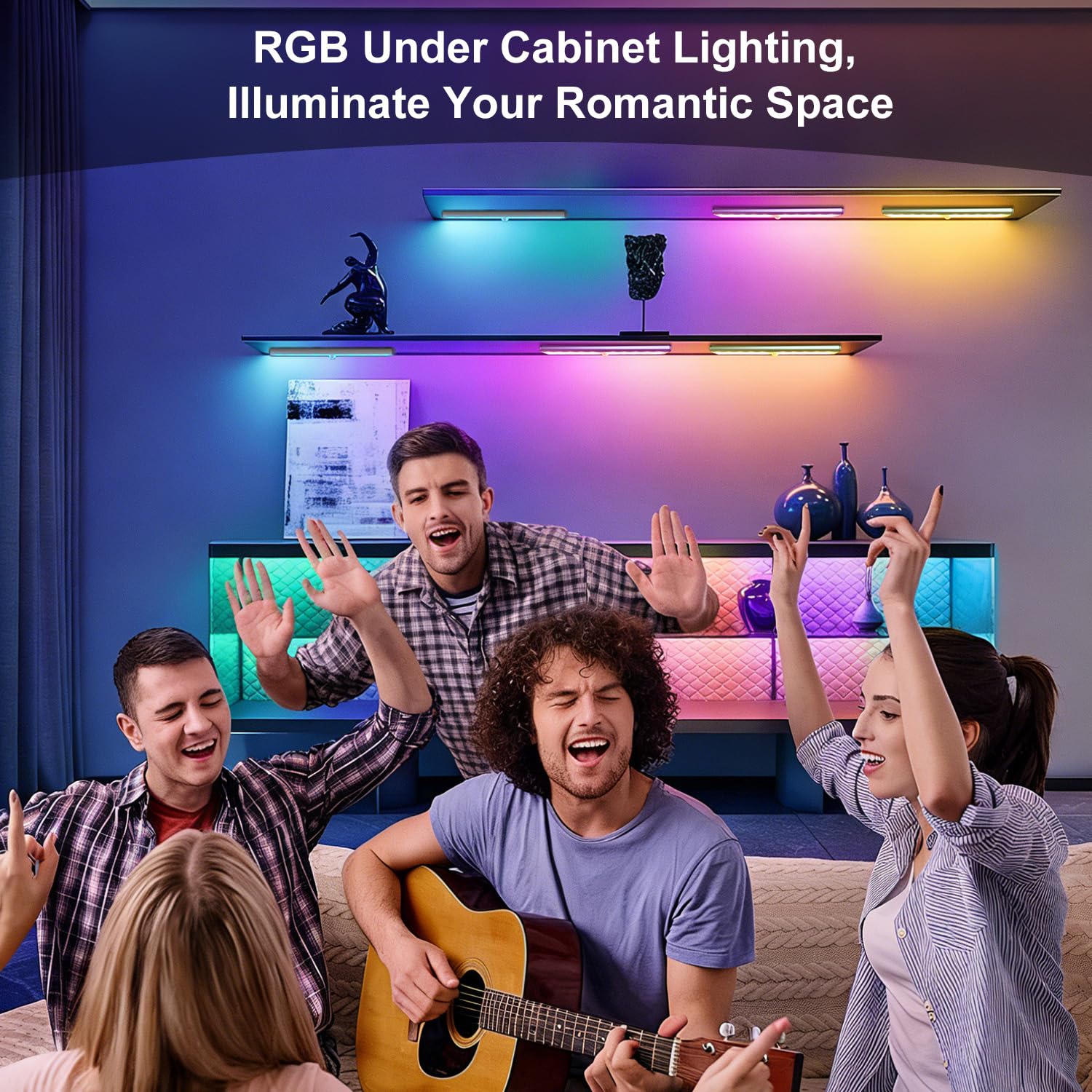 Luci sotto armadio con telecomando, 15 colori sotto l'armadietto illuminazione wireless, batteria ricaricabile LED RGB luce notturna bar con timer, dimmerabile sotto il bancone luci per cucina