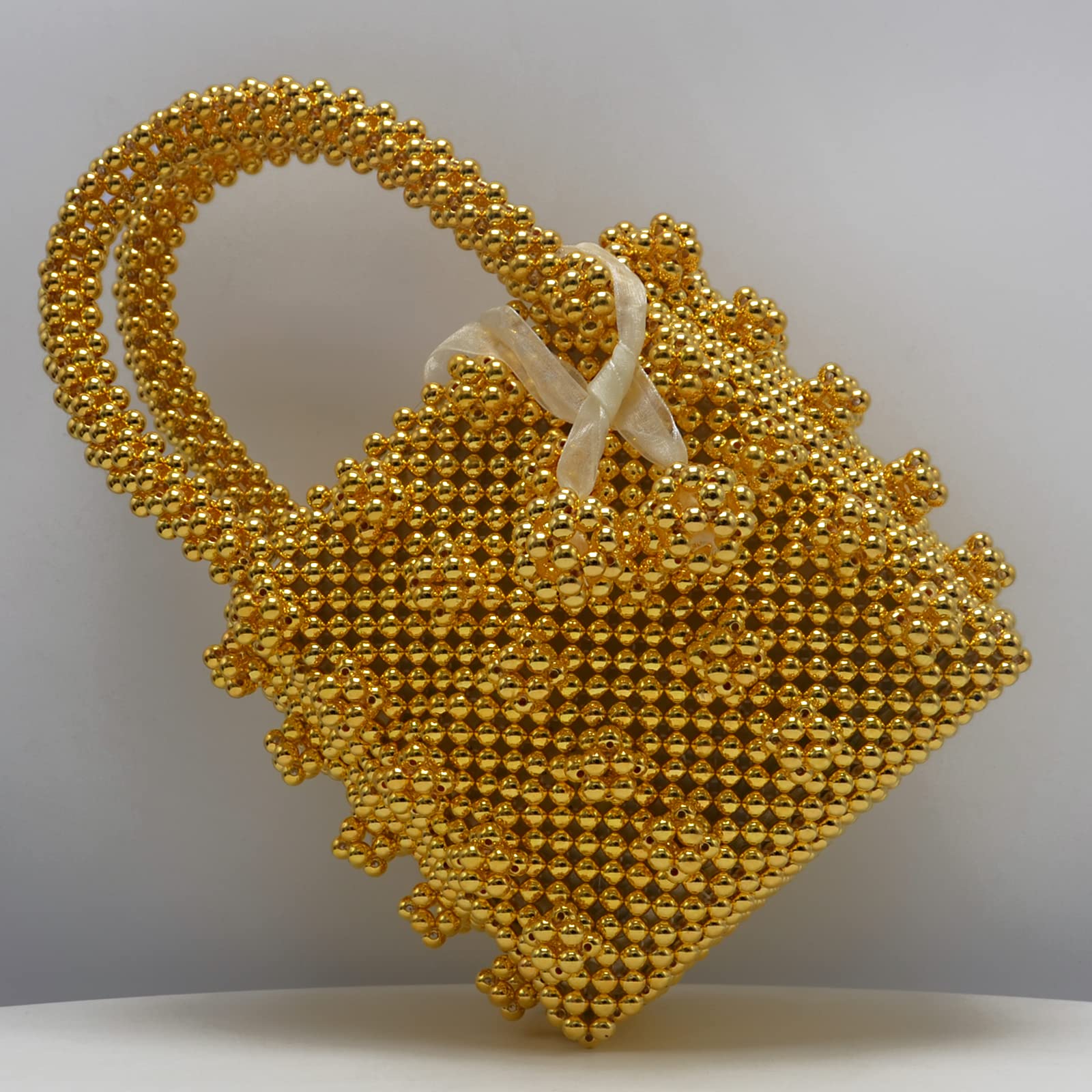 Miuco Womens Beaded Handbags Handmade Weave Crystal Pearl Tote Bags