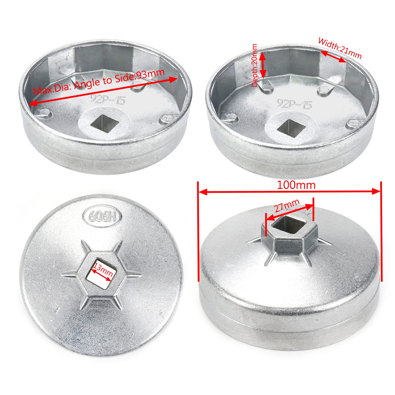 Rannb Oil Filter Cap Wrench Max Inner Dia 93mm Inner Dia Aluminum Alloy 15 Flute