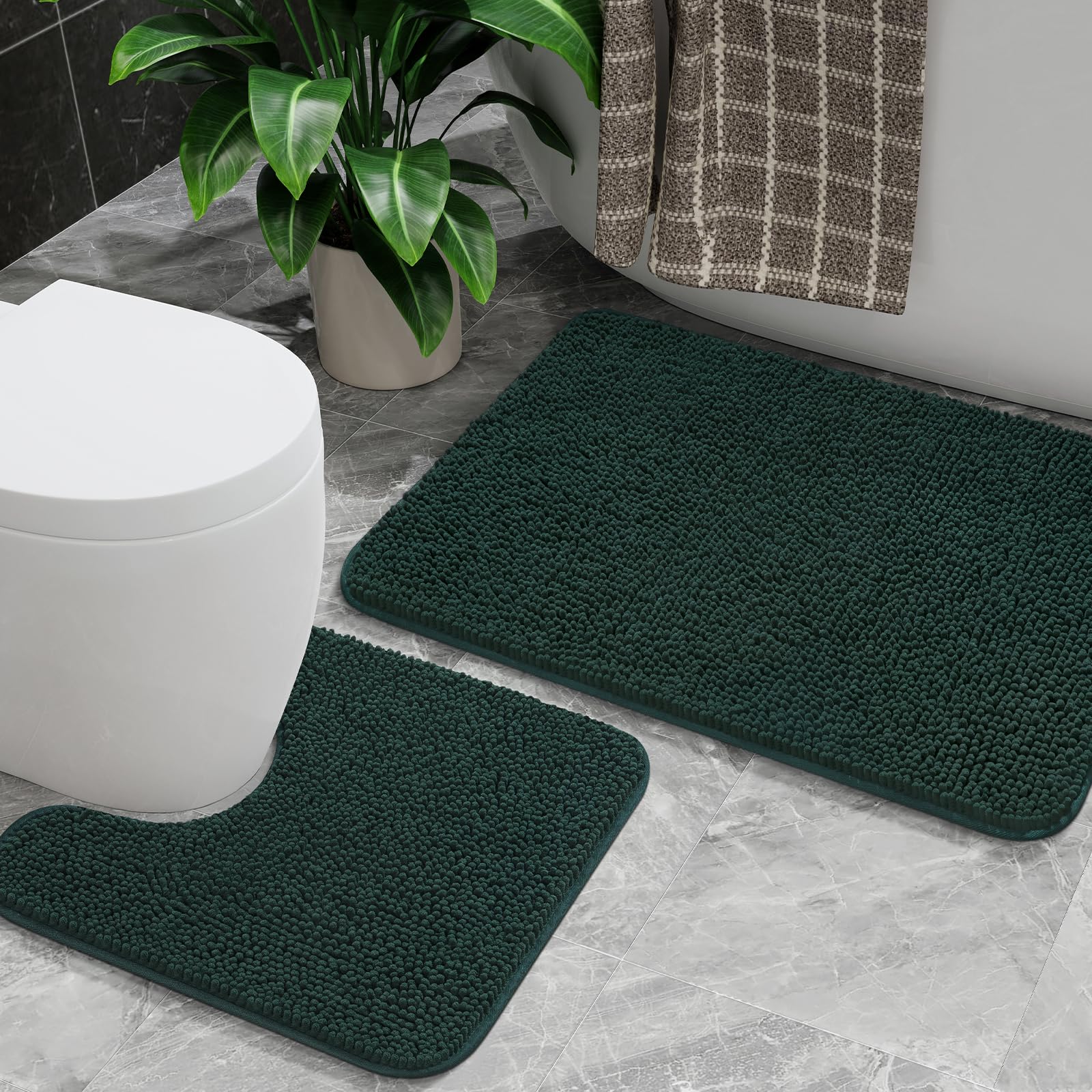 AROGAN Bathroom Rug Sets 2 Piece, 20"x20" U-Shaped Toilet Mat and 21"×34" Bath Mats Floor Set, Washable Bath Rug Set, Absorbent Soft Non Slip Bathroom