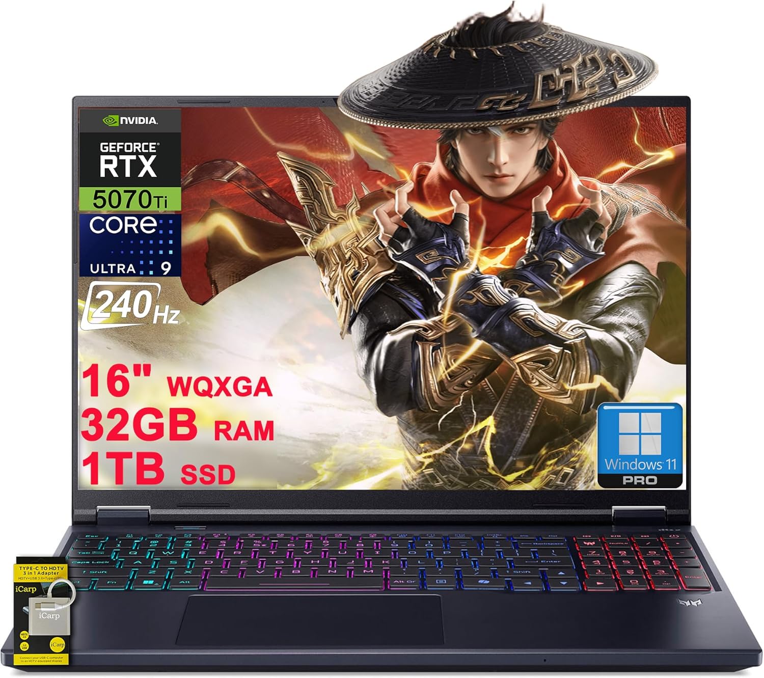 Product image of acer Predator Helios Neo 16S AI Gaming Laptop 16" WQXGA OLED 240Hz (100% DCI-P3) Intel 24-core Ultra 9 275HX 32GB DDR5 1TB SSD GeForce RTX 5070 Ti DLSS4 (Up to 992 AI Tops) Win11Pro ICP Hub w/Copilot
