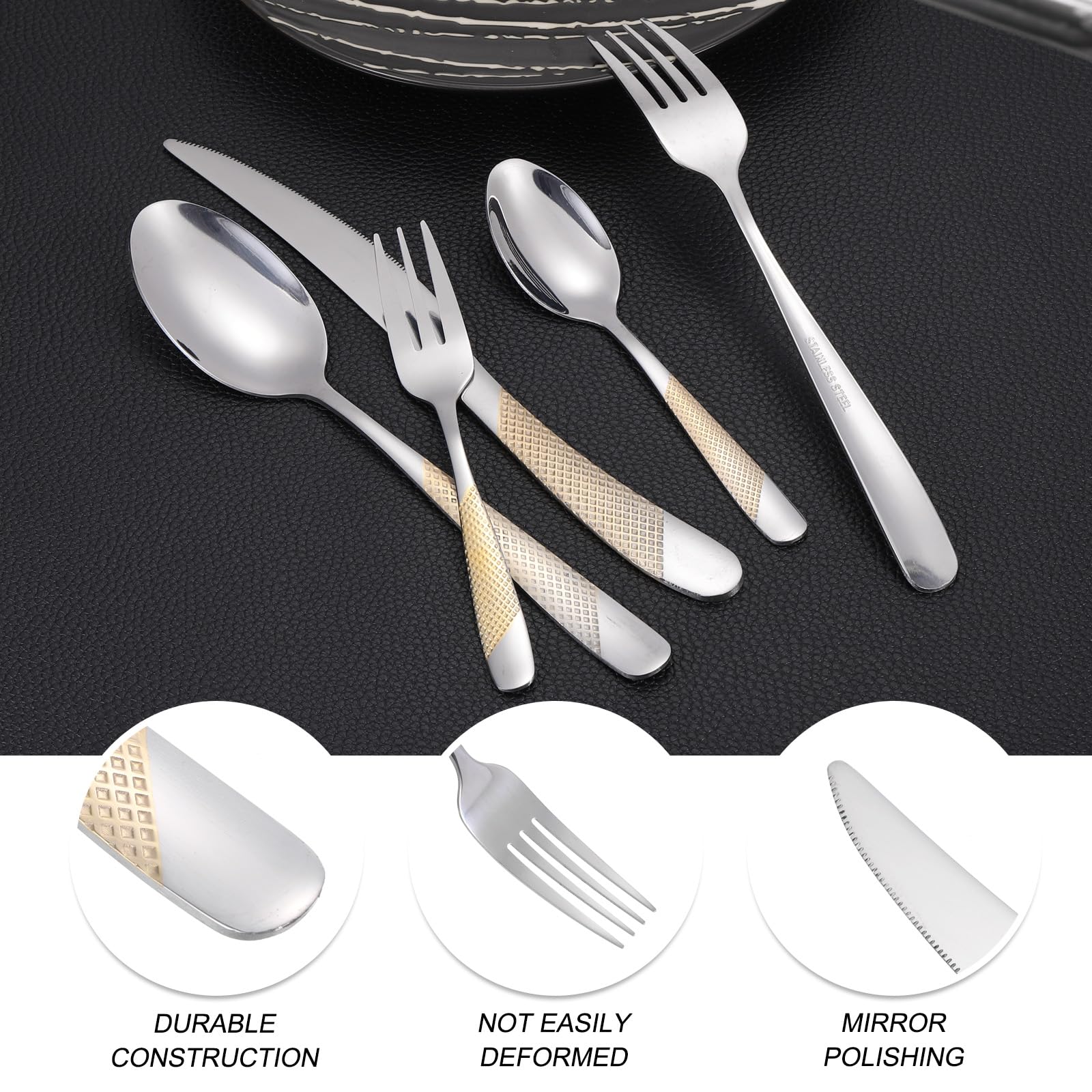 QUARKZMAN 4 Set Edelstahl Besteck Set Silber/Gold Besteck Set Enthält Messer Löffel Gabeln Für Zuhause Küche Restaurant
