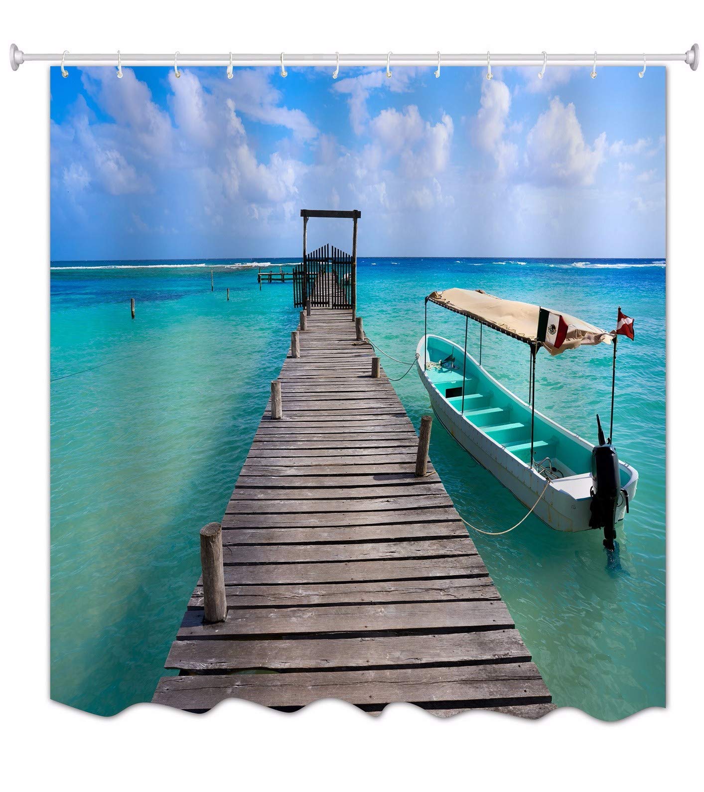 A.Monamour Beach Pier Shower Curtain - Waterproof Fabric, 60x72 Inches, Blue Ocean Landscape Print - View #9