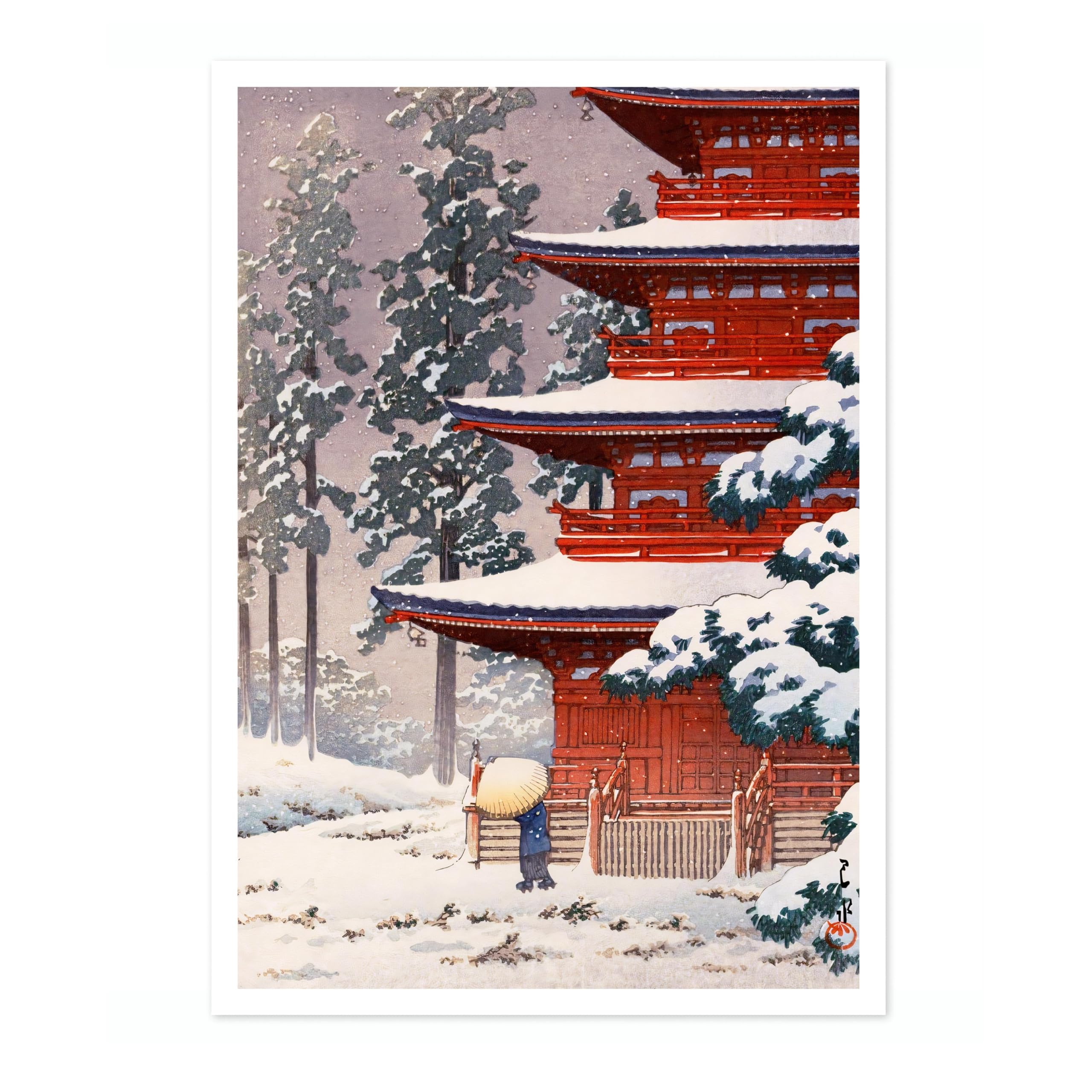Animato Saishoin Temple In Snow Kawase Hasui Poster, Japanese Woodblock Ukiyo-E Print, Vintage Art Picture Painting Wall Art Exhibition, Archival Matte, A1 (Print Only) - 84.1x59.4cm
