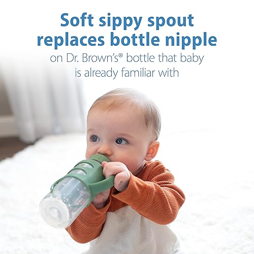 Miniatura 4 de Dr. Brown's Milestones - Paquete de 2 botellas para sorber con boquilla de flujo medio rápido nivel 3, paquete de 6, 8 onzas, verde y gris, 19.7 ft+