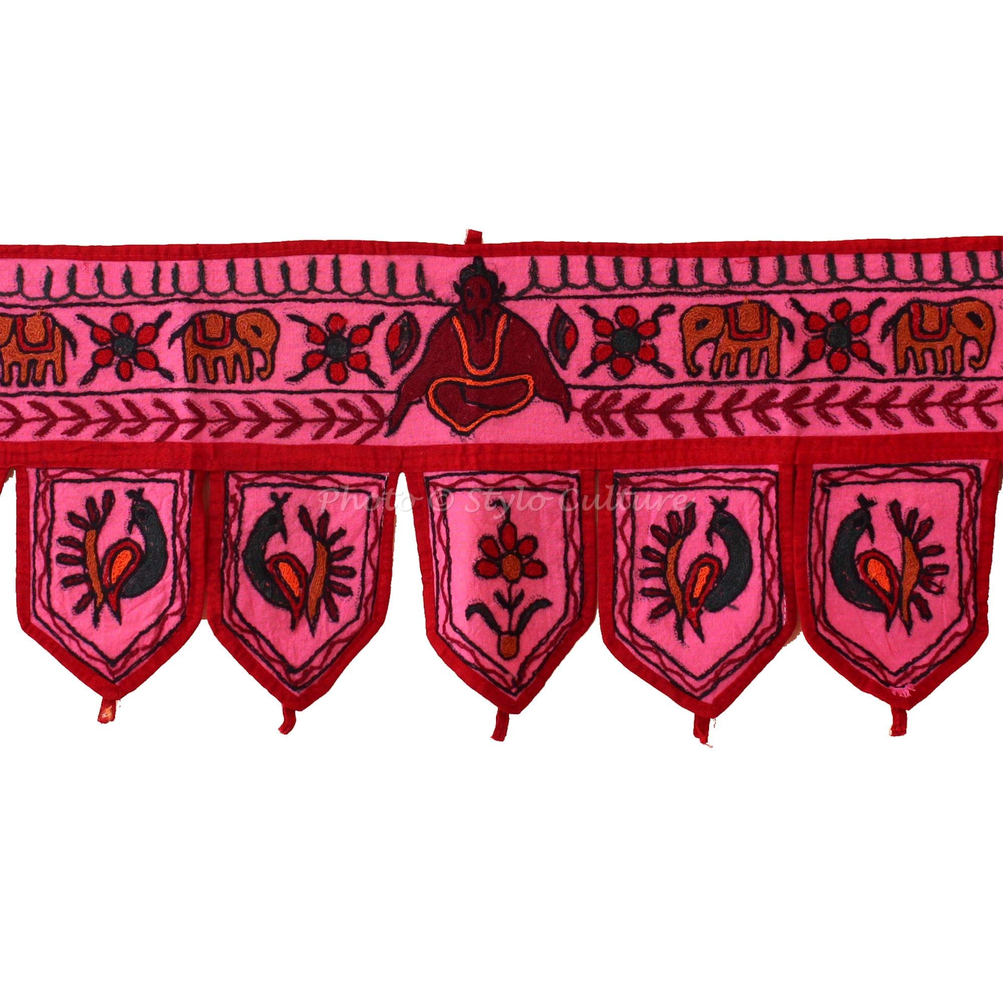 Stylo Culture Etnico Tendine da Esterno Indiano Decorazioni per Finestre Porte Porta Sospesa Toran Crema 25x90 cm Ricamato Coton Elefante Tradizionale Tende A Pannello per Porta Finestra