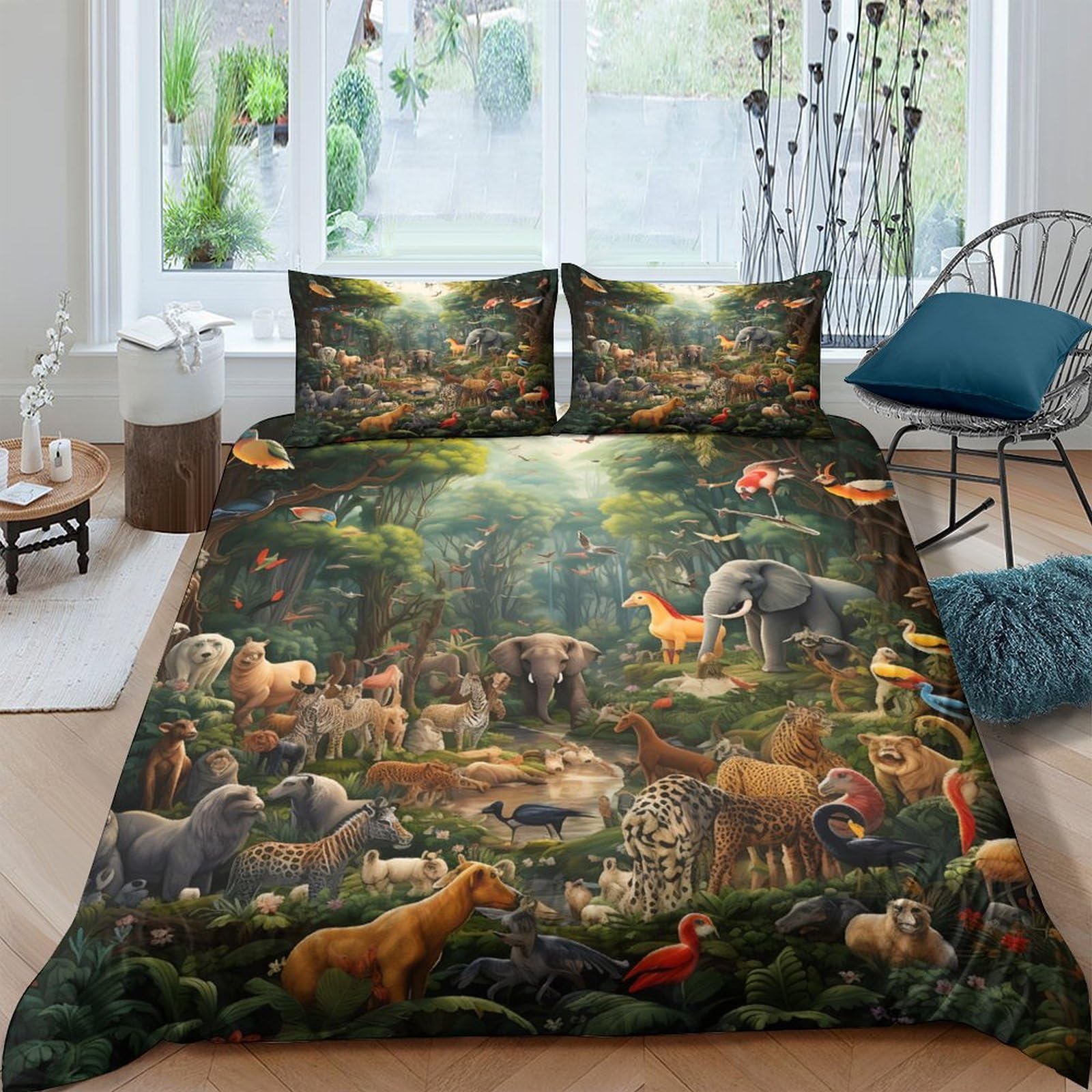 Ctjqhvkz Style-9 3D Printed Forest Animal Fitted Sheet Microfiber Soft Decor Jungle Wildlife Bed Cover For Bedroom Guest Room Single（135X200cm）