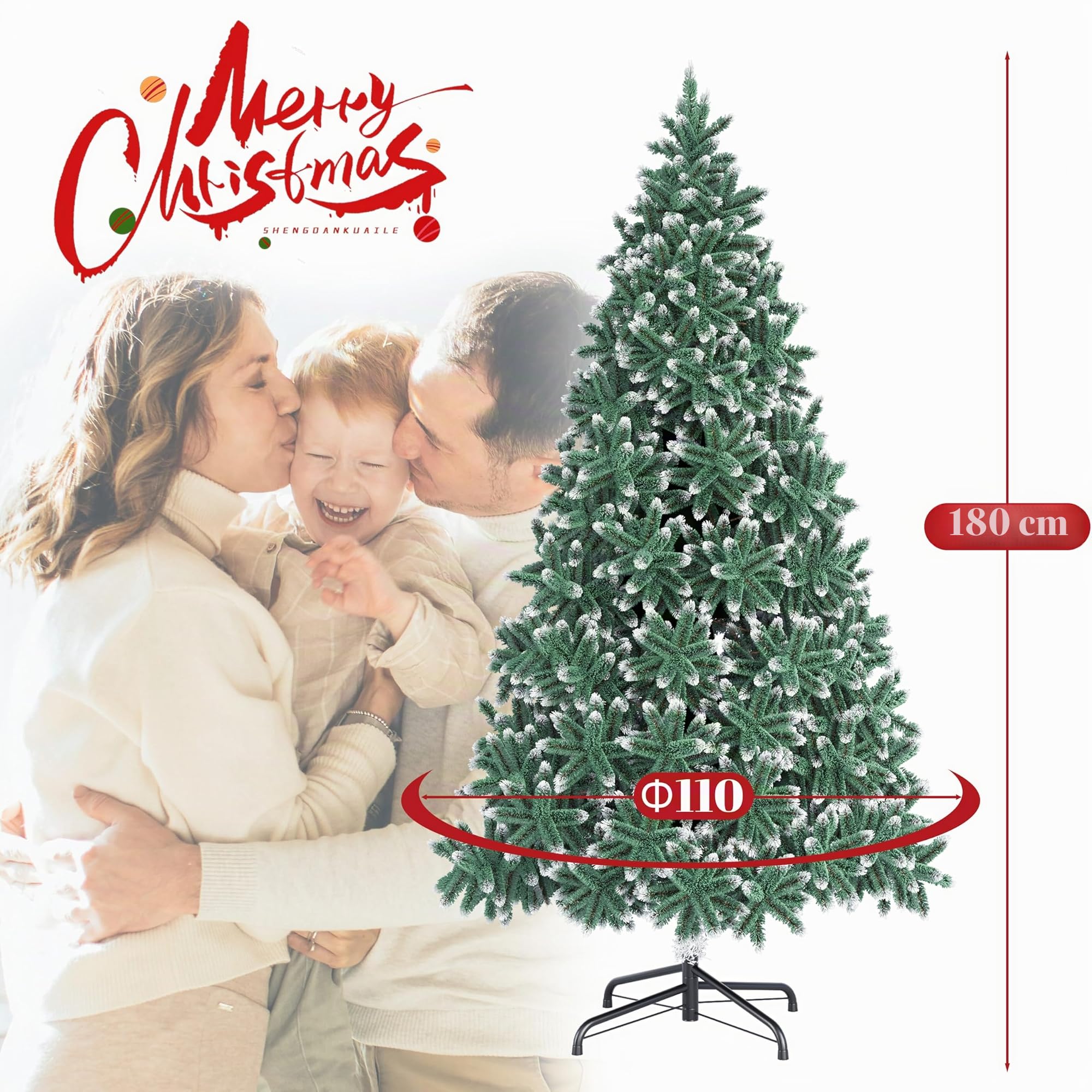Beflockter Weihnachtsbaum 1,8 m (6 ft) – Künstlicher Schneebeflockter Tannenbaum mit 850 Spitzen, Realistischer Weiß-Grüner Look, Stabiler Metallständer, Weihnachtsdeko für Innen und Außen