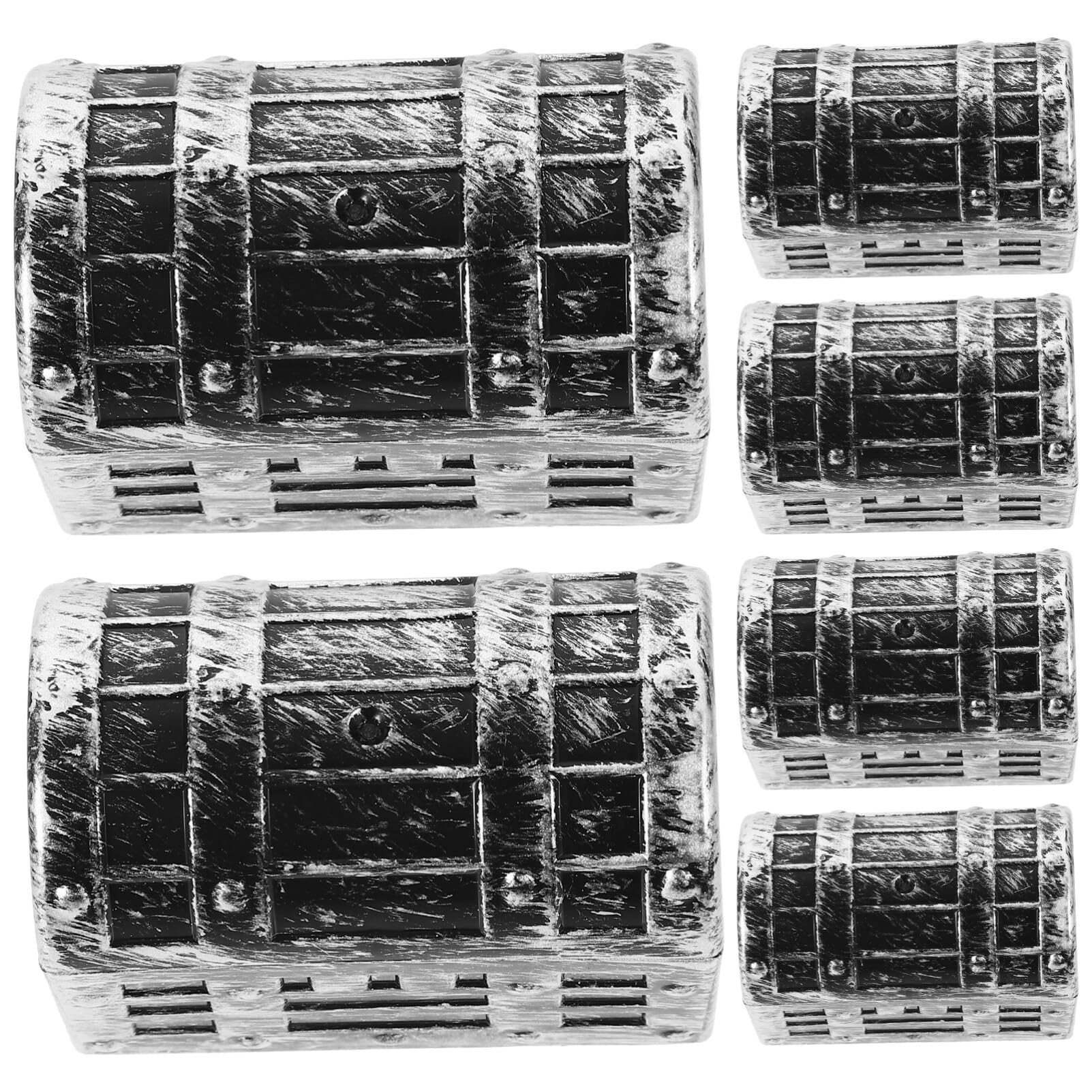 BESTonZON 6pcs Mini Pirate Treasure Chest Plastic Storage Boxes, Vintage Small Treasure Box Toys Containers, Silver