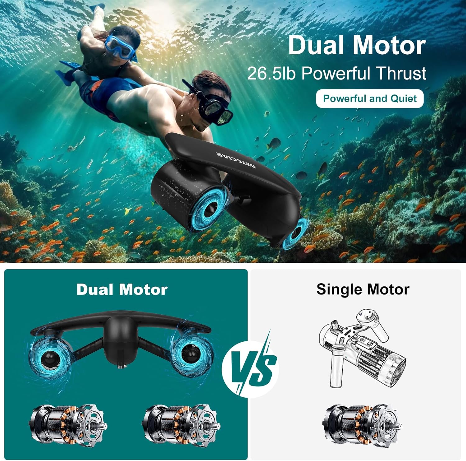 Sottomarino scooter, double motorcycle scooter for swimming pool, Marino Seabob scooter with children's safety closure, compatible with sports cameras for diving, snorkeling 4 811XN7qbMdL. AC SL1500