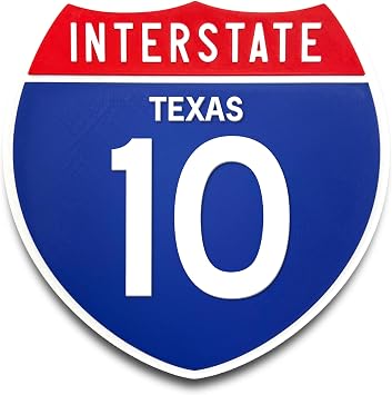 Interstate 10 Texas Road Sign Replica, Indoor Wall Decor