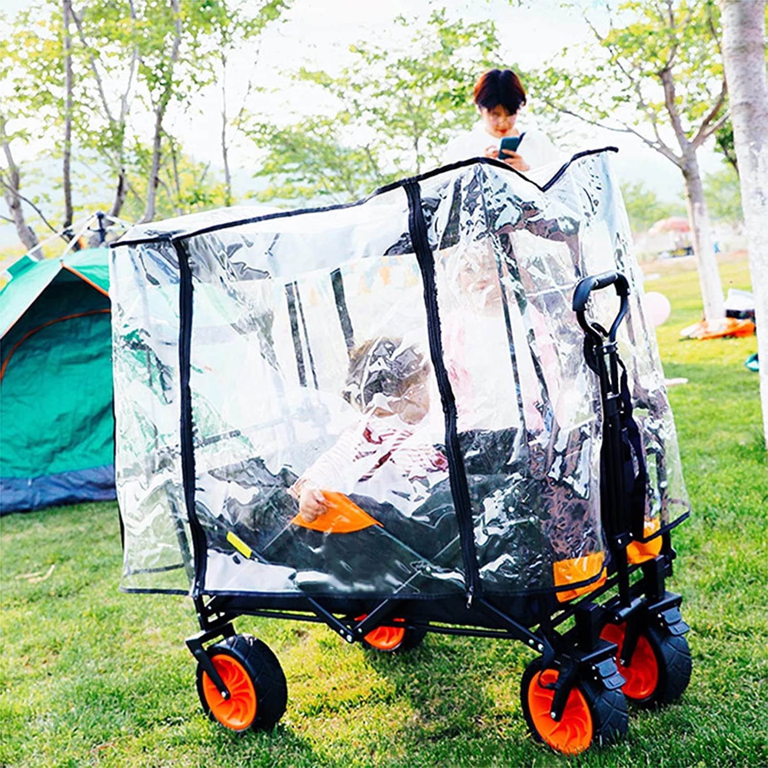 Cubierta de lluvia para carro plegable al aire libre y carrito de compras portátil, impermeable, resistente al viento, tamaño universal para la mayoría de sistemas de viaje